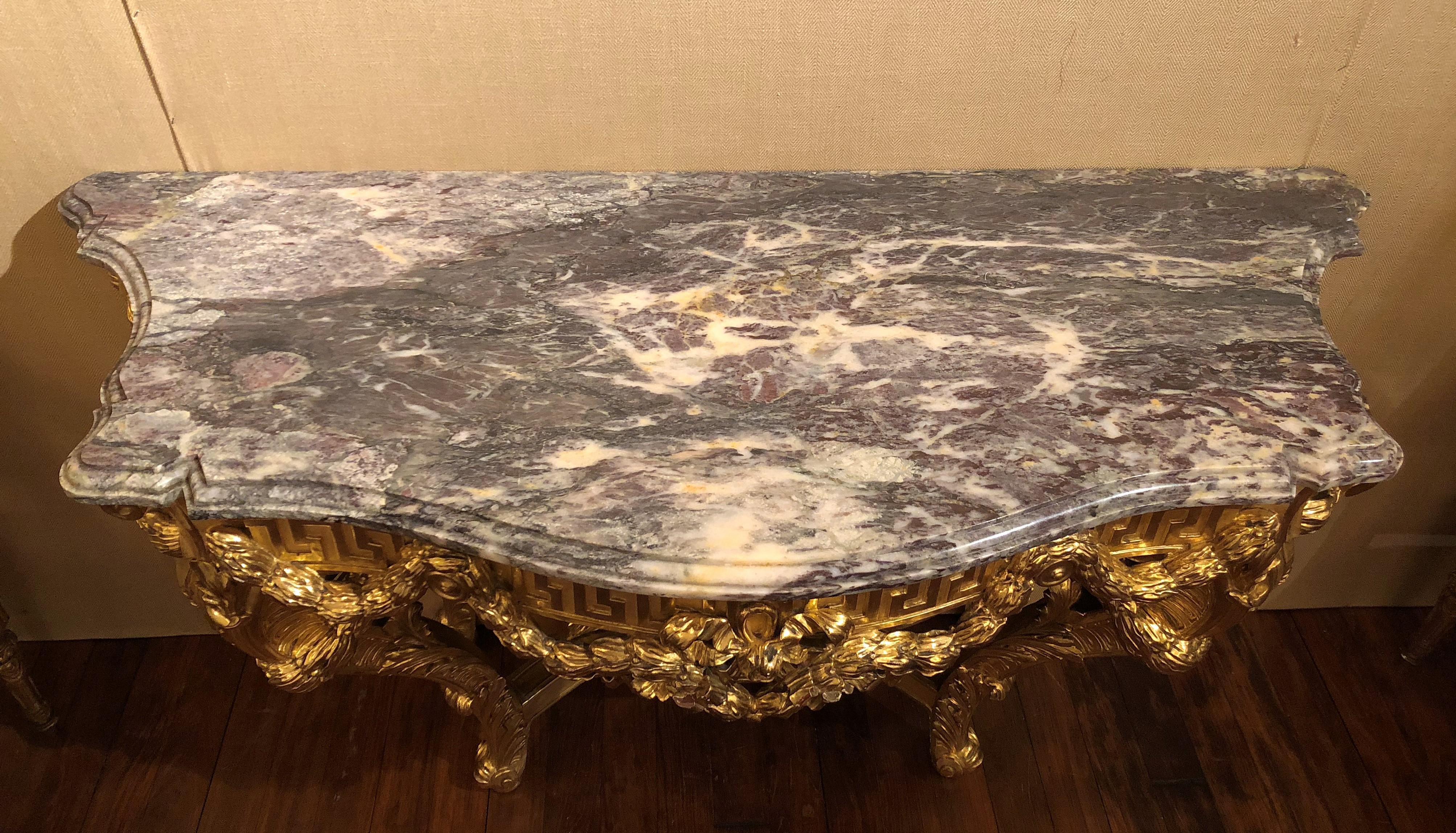 Antique French 19th Century Gold Leaf Console with Marble Top For Sale 2