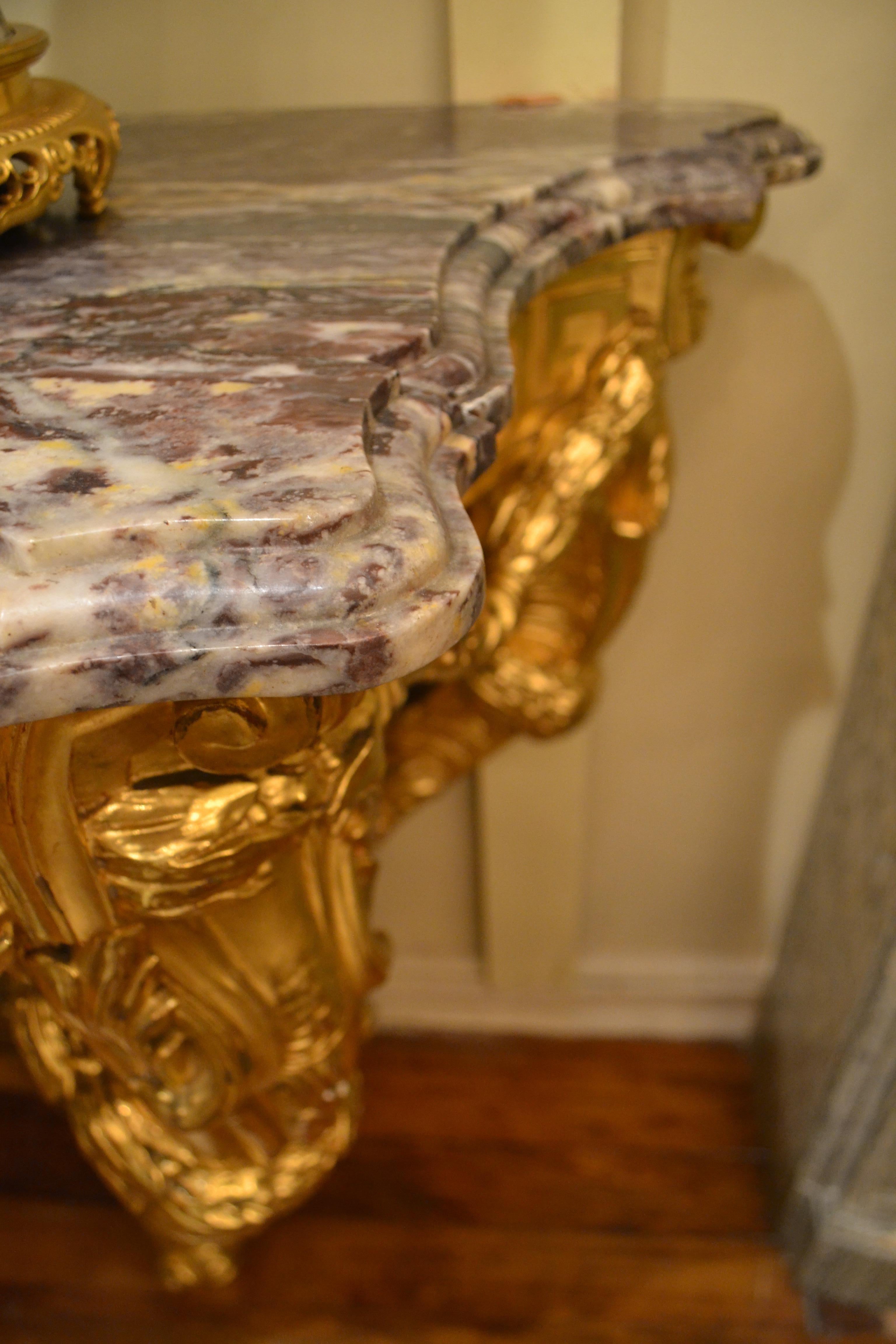 Antique French 19th Century Gold Leaf Console with Marble Top For Sale 4