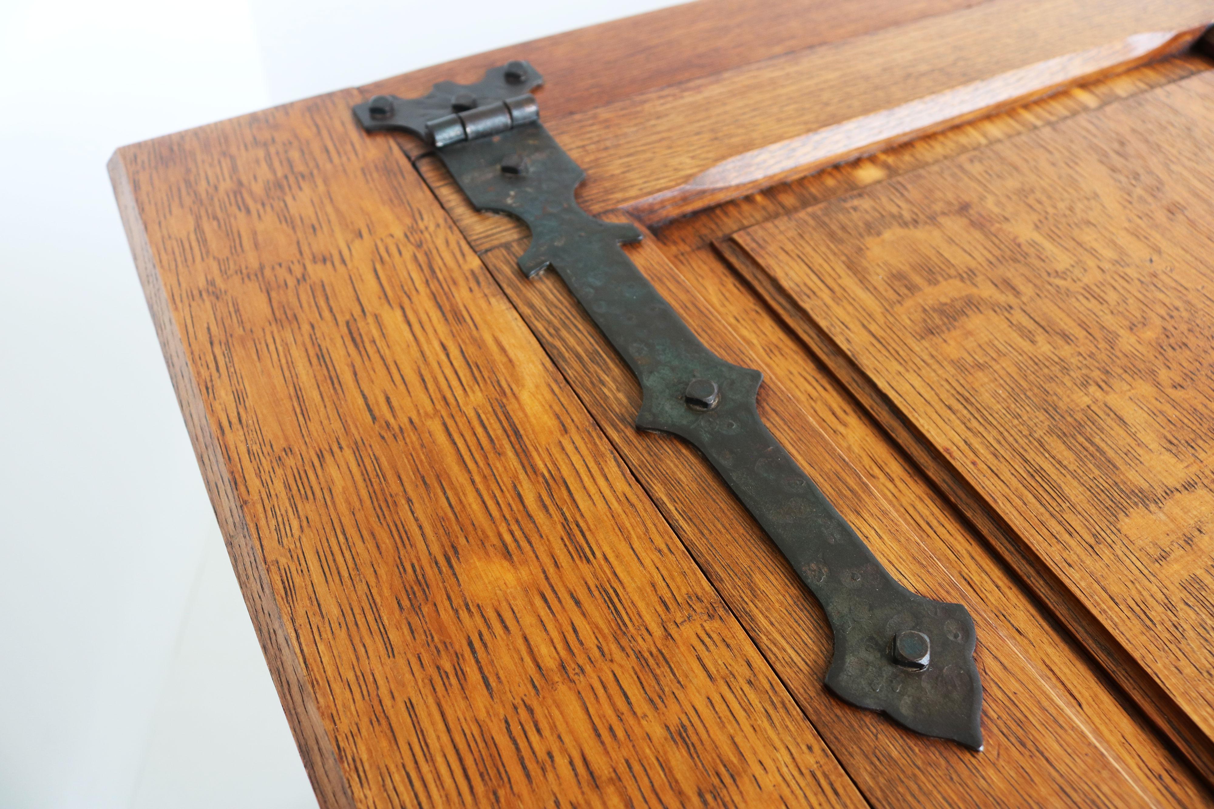 Antique French 19th Century Gothic Revival Blanket Chest Carved Oak forged iron For Sale 2