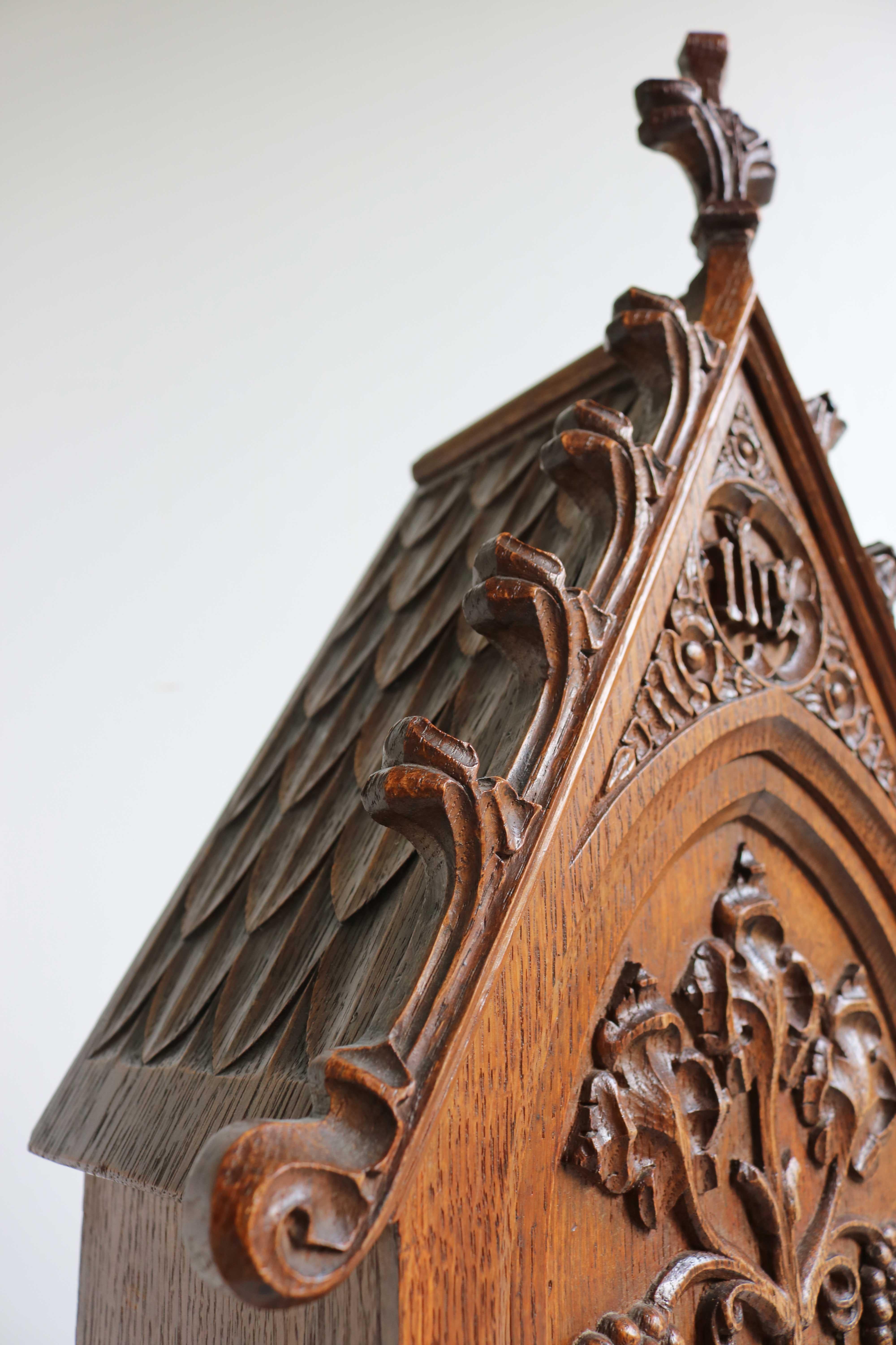 Carved Antique French 19th Century Gothic Revival Neo-Gothic Small Cabinet Church 1900