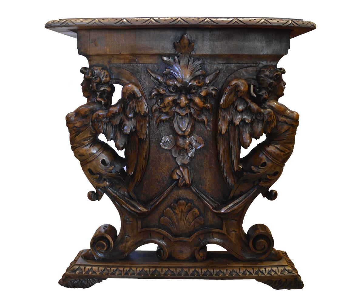 Antique French 19th Century Hand-Carved Walnut Angel Table In Good Condition In Laguna Beach, CA