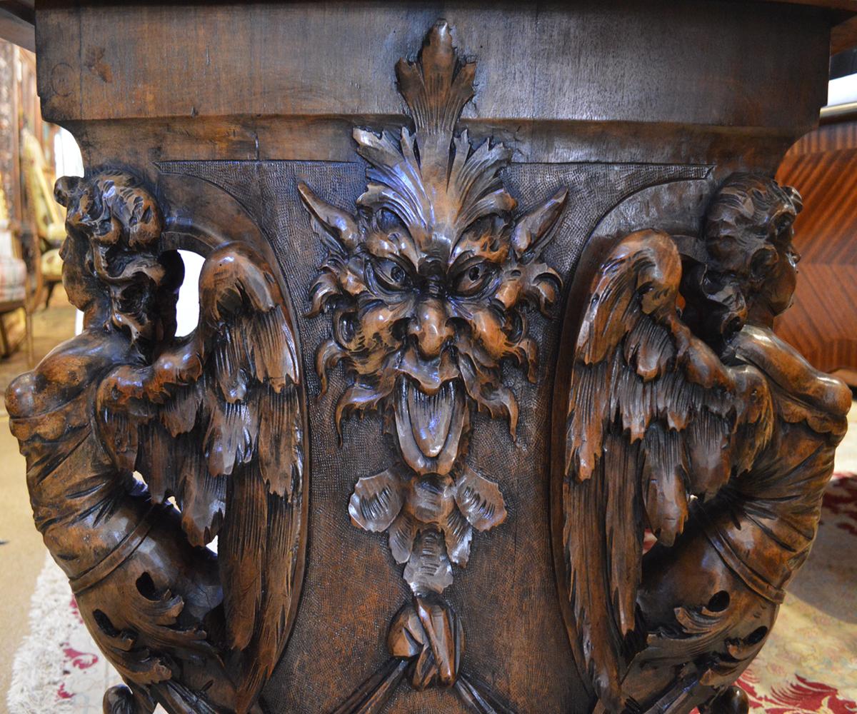 Antique French 19th Century Hand-Carved Walnut Angel Table 1