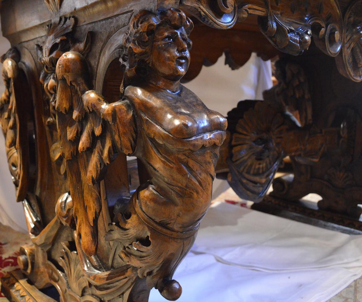 Antique French 19th Century Hand-Carved Walnut Angel Table 3