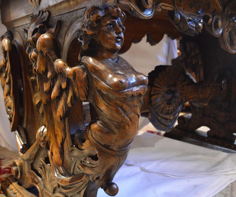 Antique French 19th Century Hand-Carved Walnut Angel Table at 1stDibs