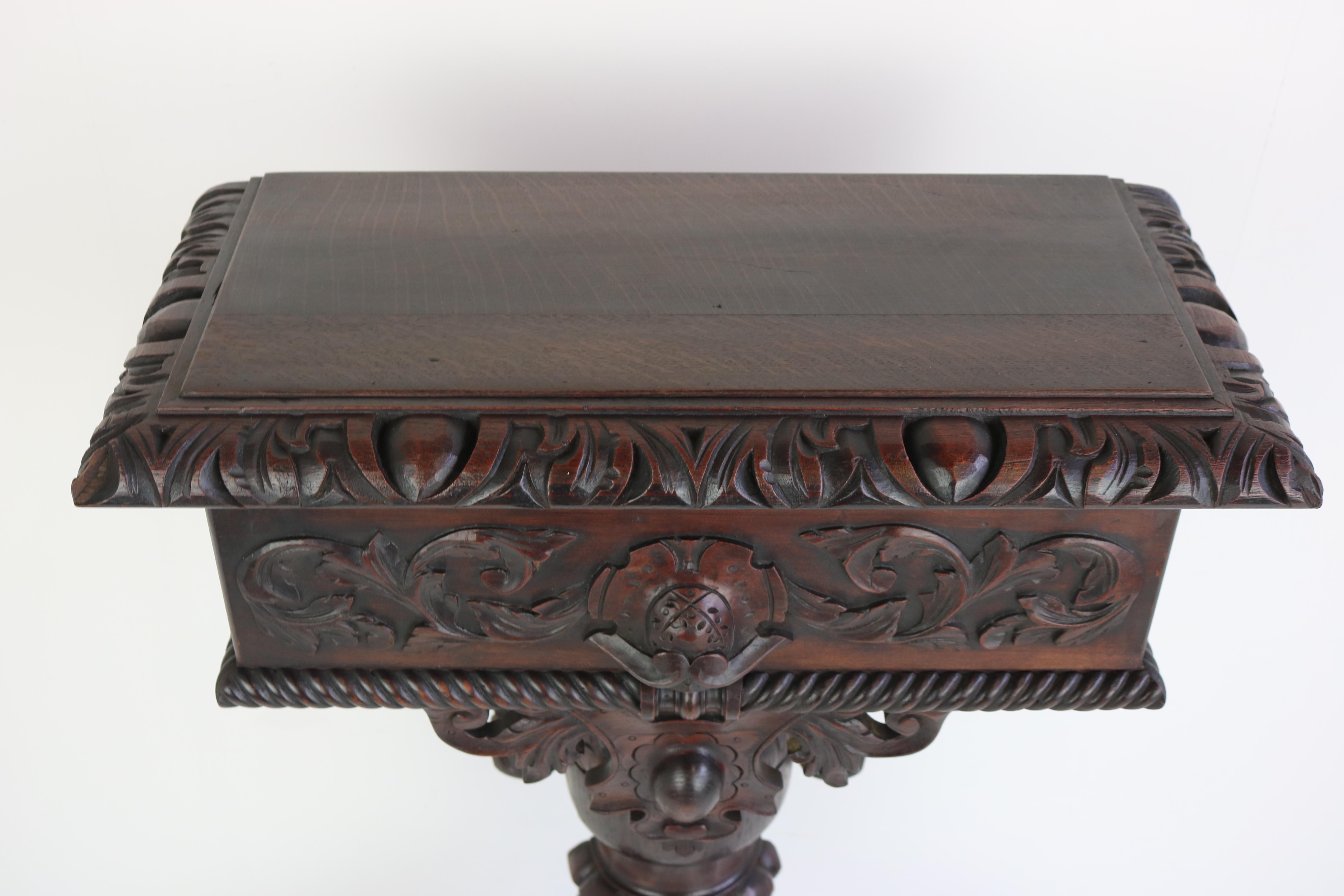 Antique French 19th Century Hunt Console / Wall Table with Drawer Fox Head Oak For Sale 9