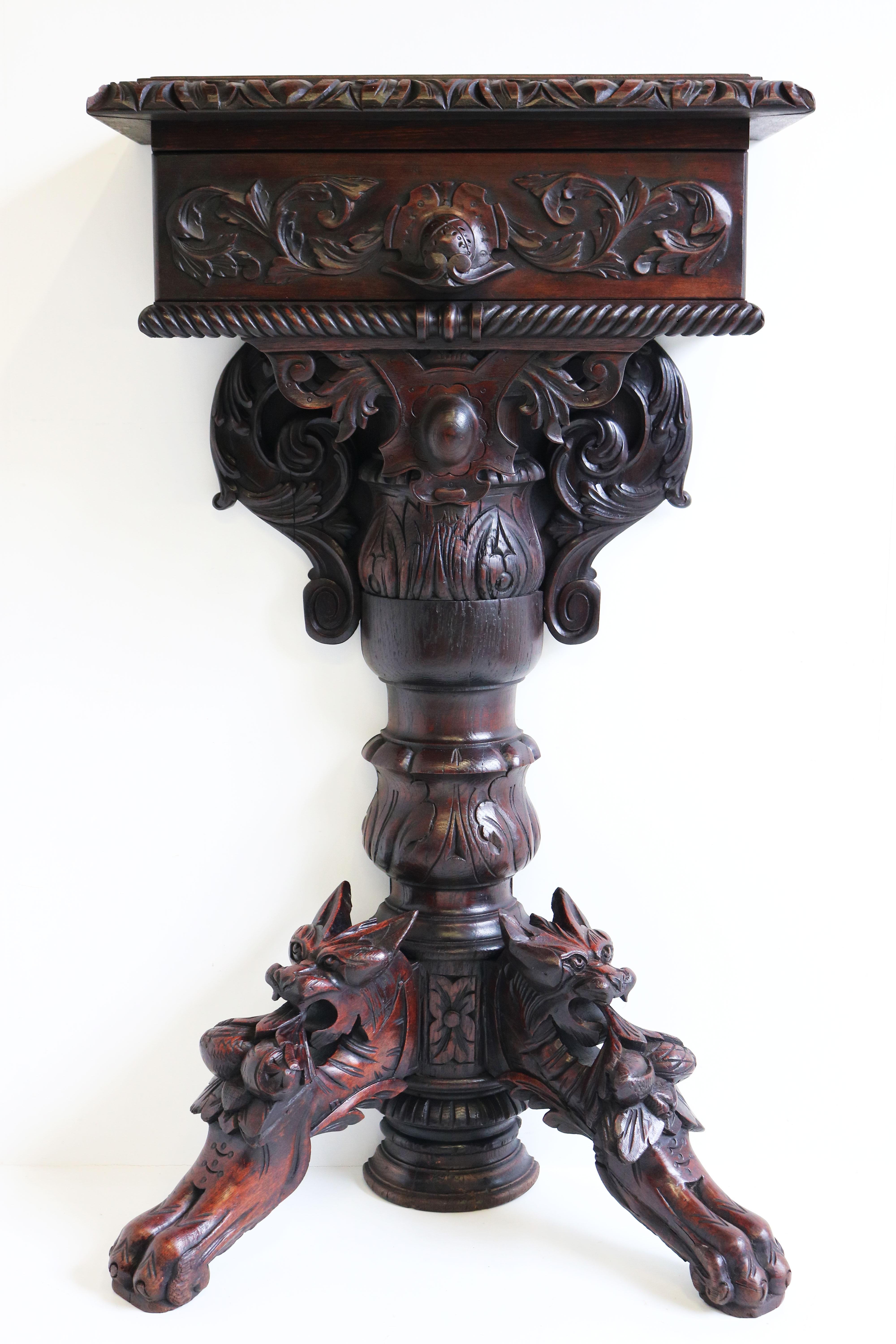Ancienne console / table murale de chasse française du 19e siècle avec tiroir Black Forest en vente 1