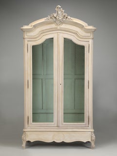 Antique French 19th Century Limed Wardrobe or Armoire with Chicken Wire Doors