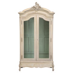 Antique French 19th Century Limed Wardrobe or Armoire with Chicken Wire Doors