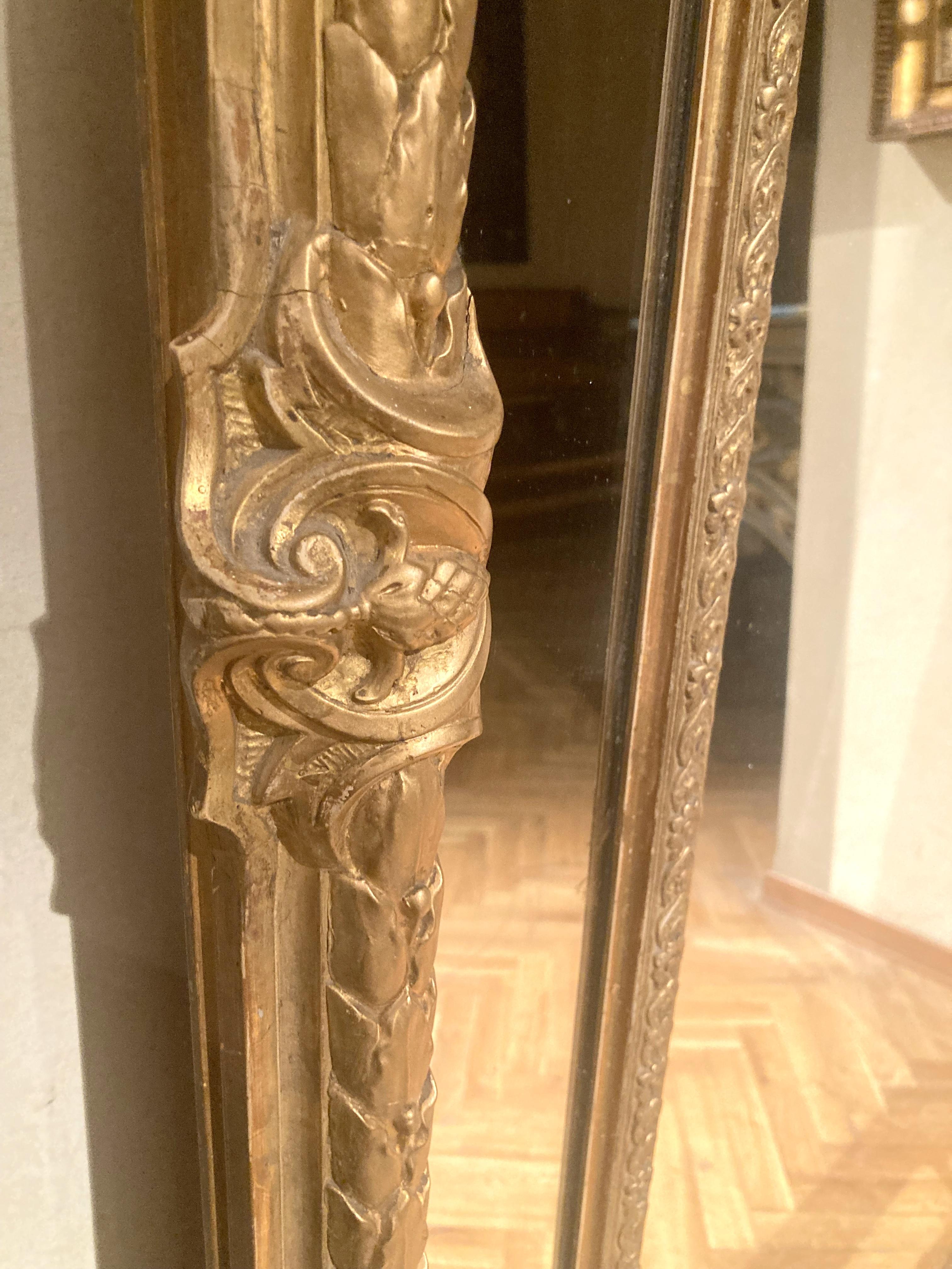 Miroirs de pilier français anciens du 19ème siècle de style Louis XV en bois doré pleine longueur en vente 6