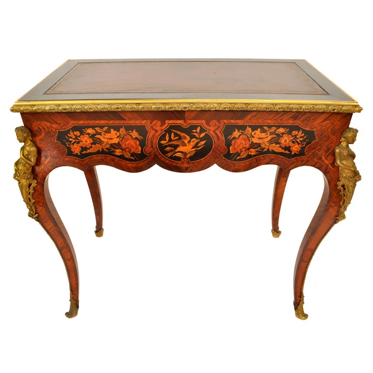 Antique French 19th Century Louis XVI Marquetry Ormolu Writing Desk Table 1895 For Sale 4