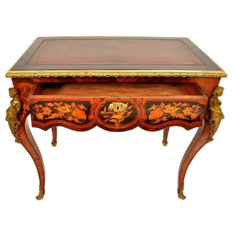 Antique French 19th Century Louis XVI Marquetry Ormolu Writing Desk Table 1895 For Sale 6