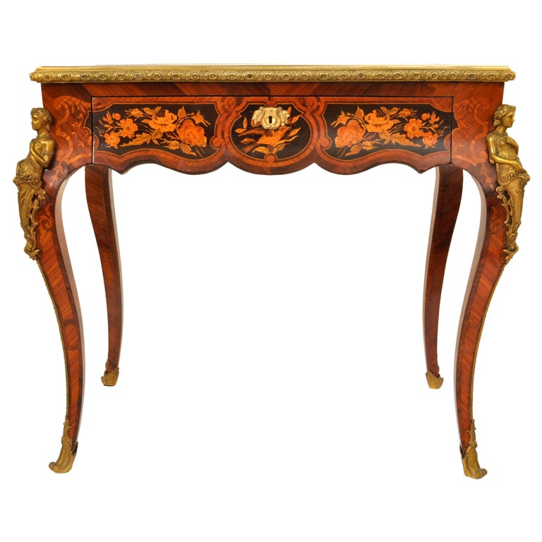 Gilt Antique French 19th Century Louis XVI Marquetry Ormolu Writing Desk Table 1895 For Sale