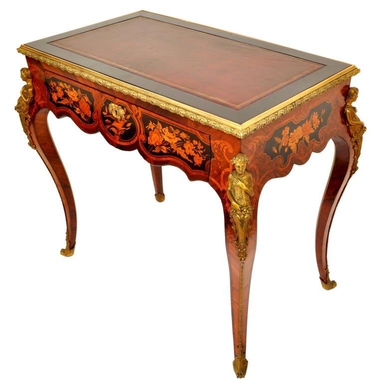Antique French 19th Century Louis XVI Marquetry Ormolu Writing Desk Table 1895 For Sale 1