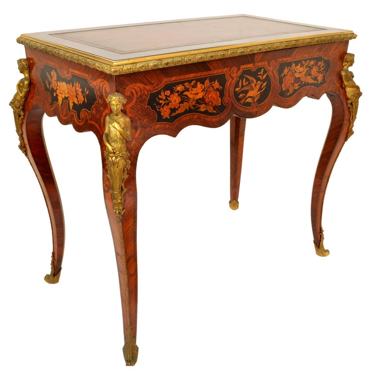Antique French 19th Century Louis XVI Marquetry Ormolu Writing Desk Table 1895 For Sale 3