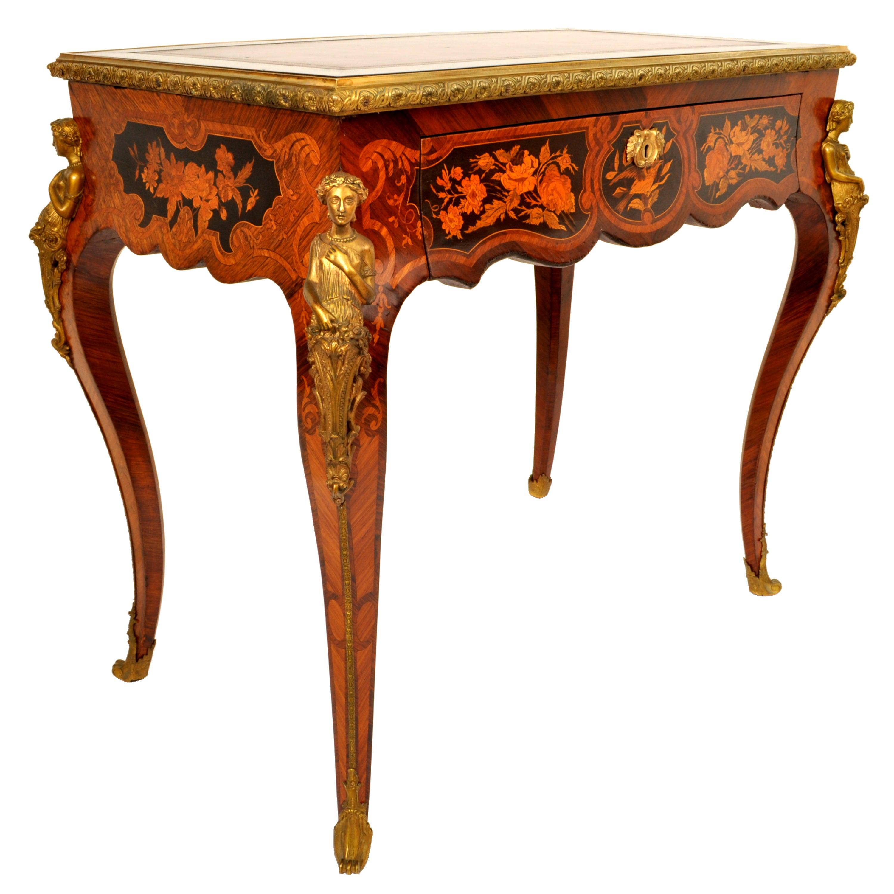 Antique French 19th Century Louis XVI Marquetry Ormolu Writing Desk Table 1895
