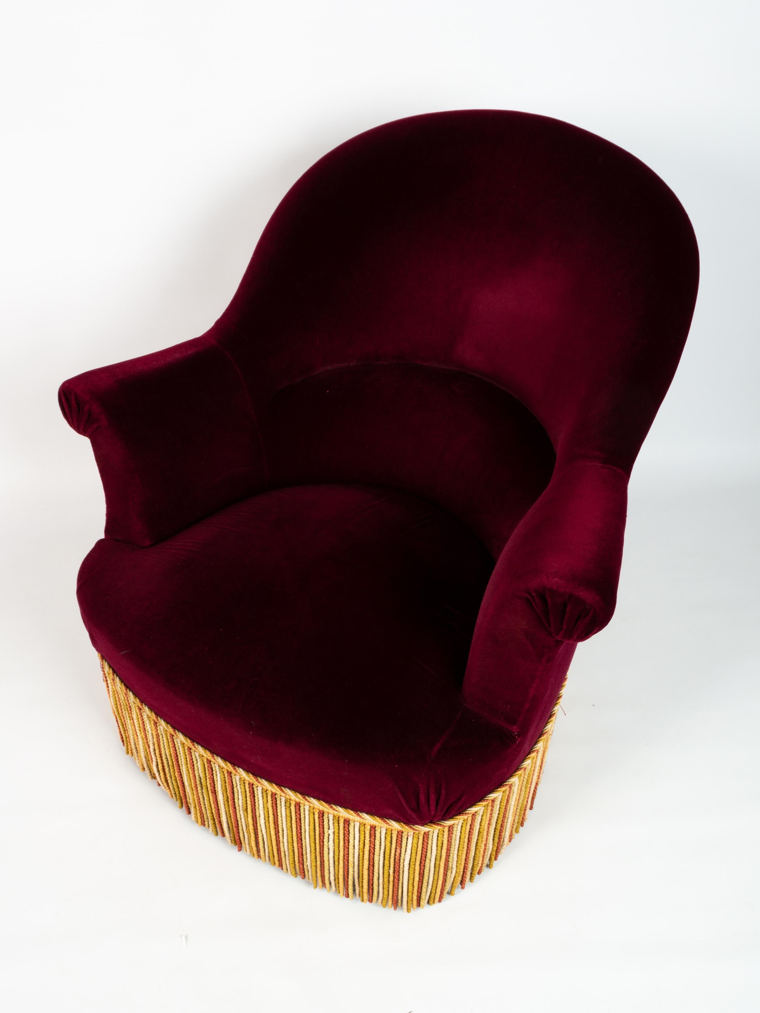 Antique French 19th Century Napolean III Armchair and Footstool Bullion Fringe In Good Condition For Sale In London, GB