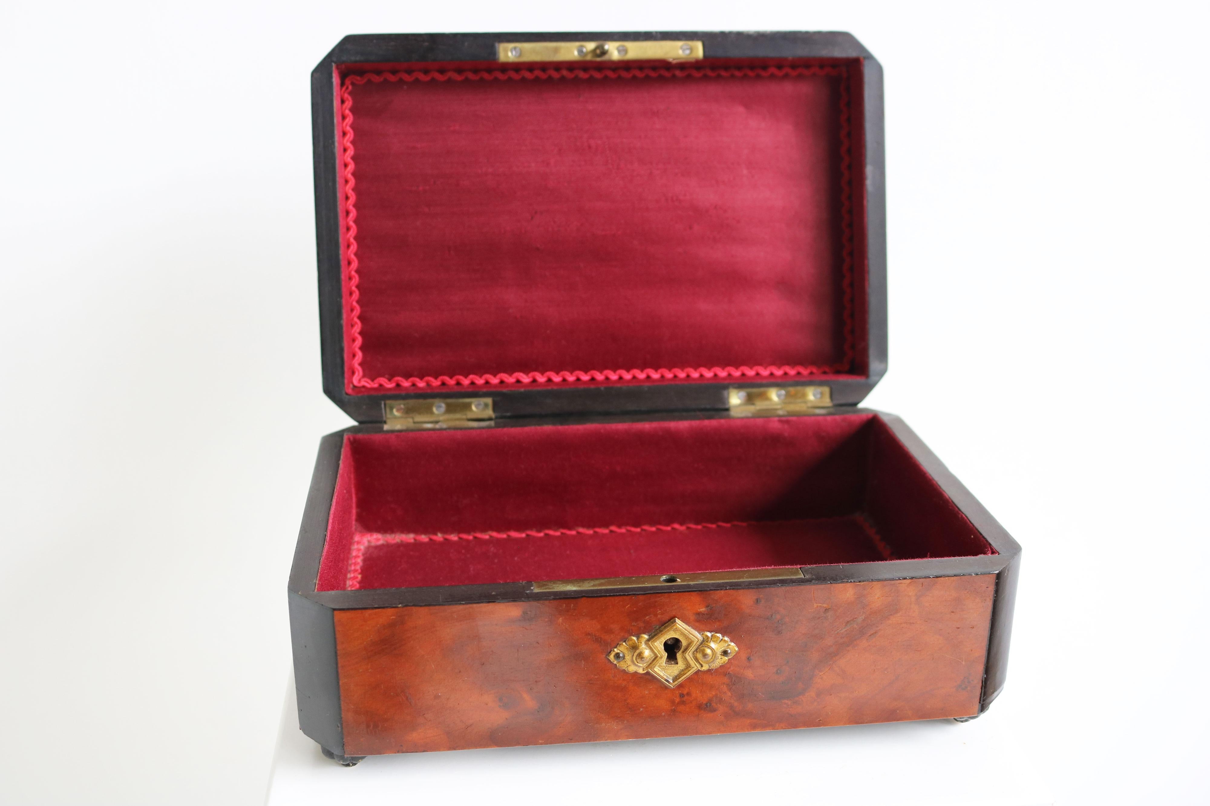 Antique French 19th Century Napoleon III Jewelry Box Inlaid Brass Pearl Thuya For Sale 1