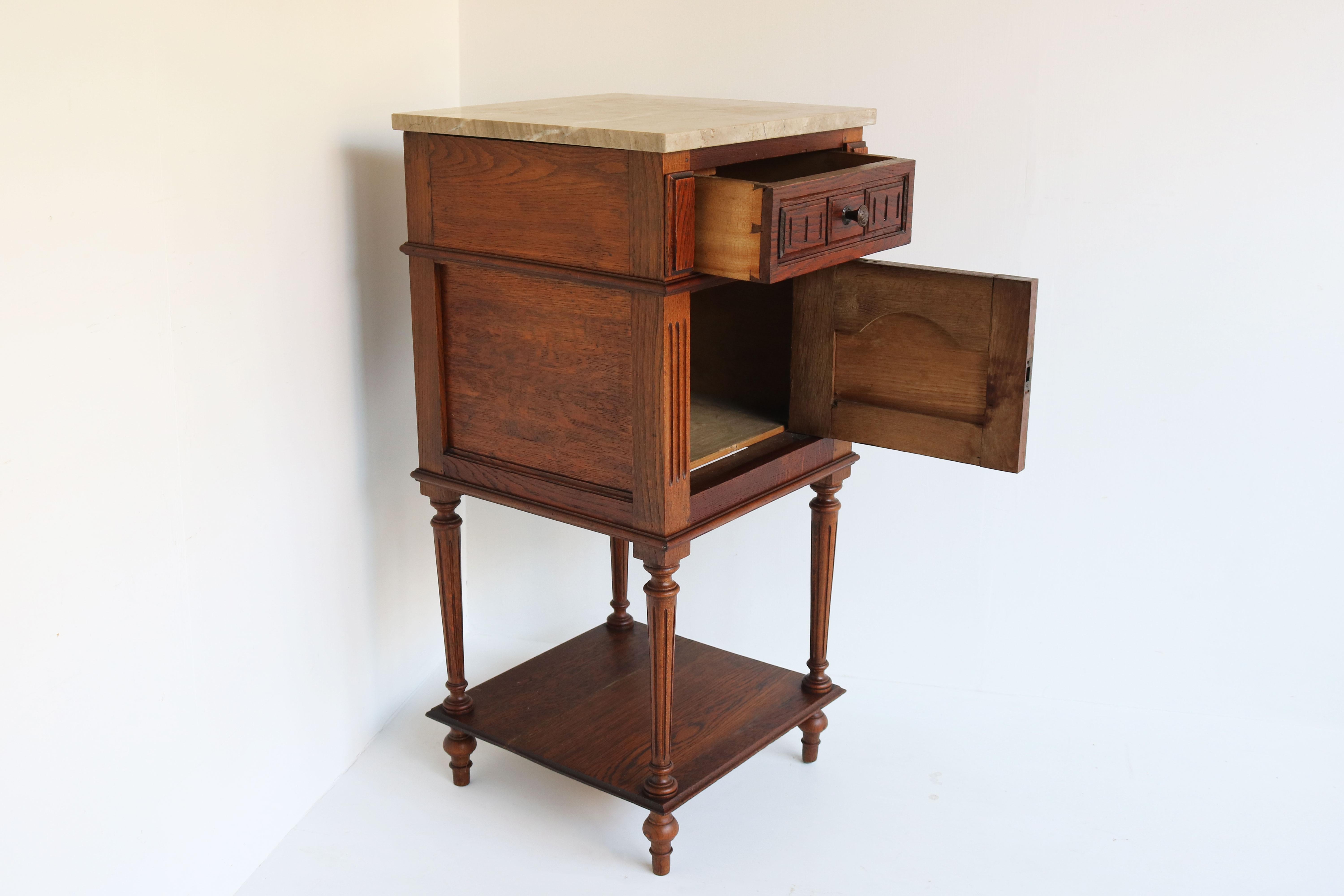 Antique French 19th Century Night Stand / Bedside Table Solid Oak & Marble Top 2