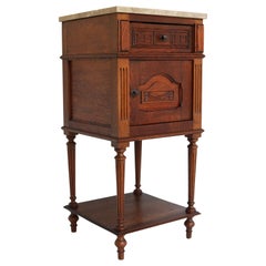 Antique French 19th Century Night Stand / Bedside Table Solid Oak 
Marble Top