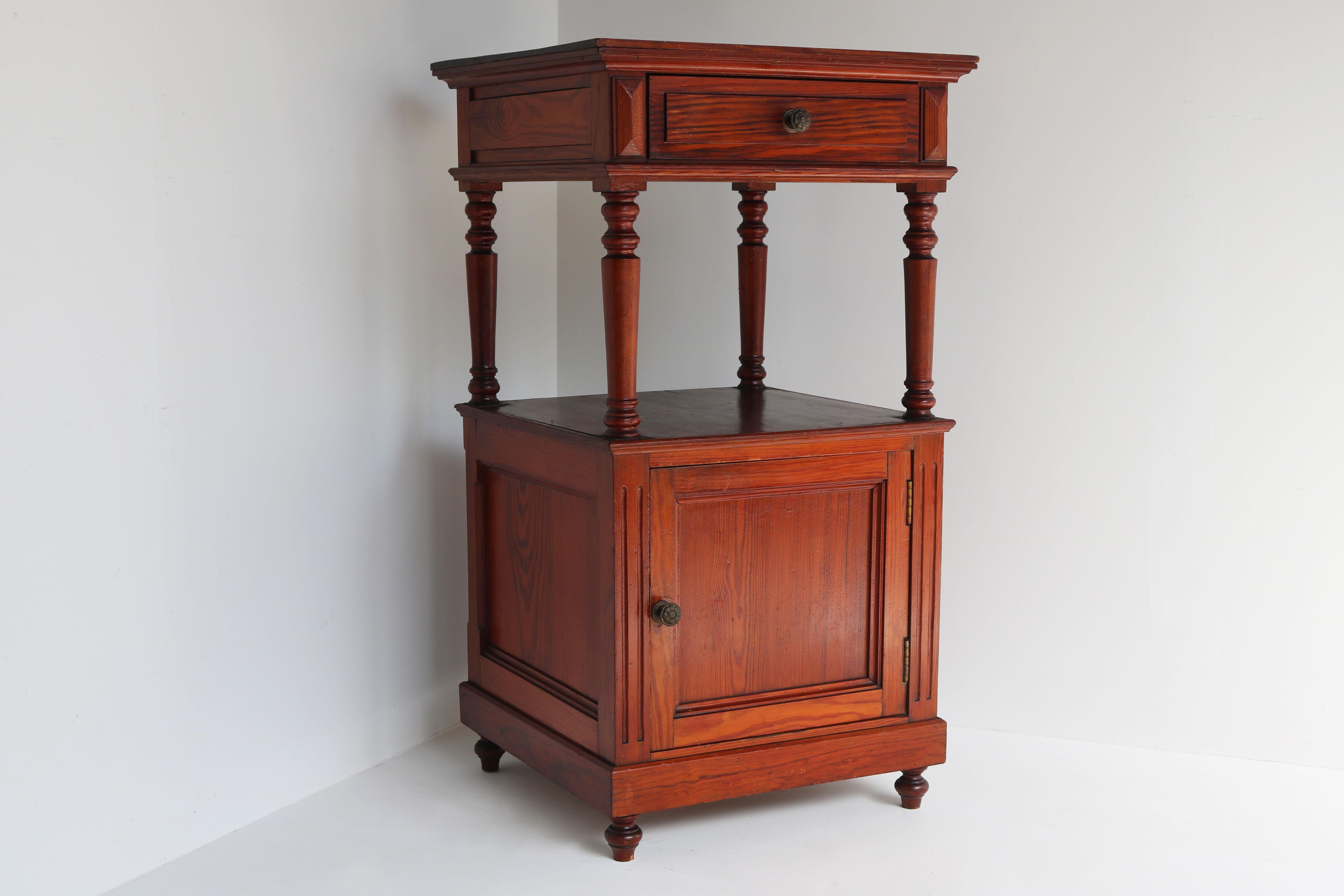 Antique French 19th Century Night Stand / Bedside Table Solid Pitchpine Carved For Sale 3