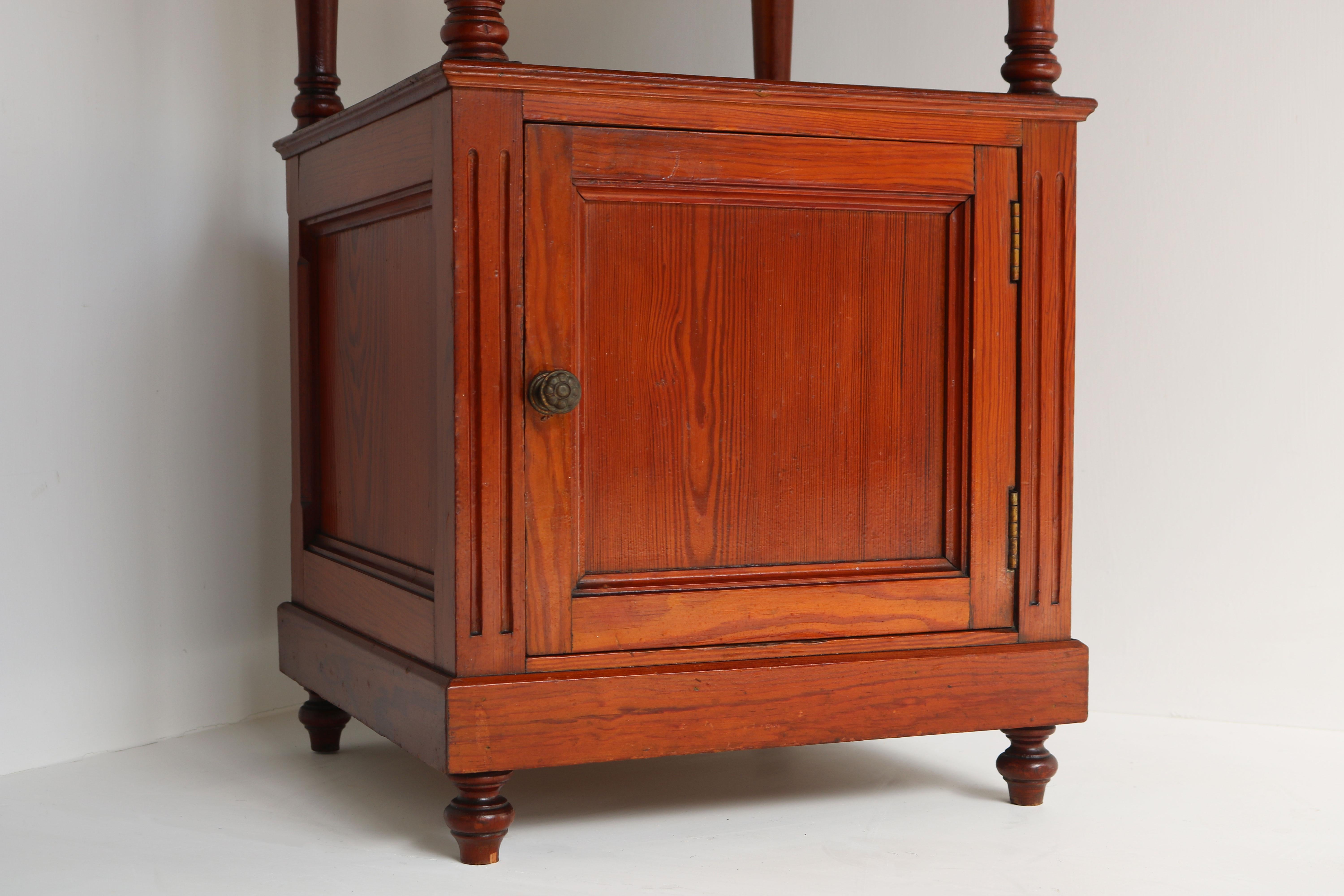 Hand-Carved Antique French 19th Century Night Stand / Bedside Table Solid Pitchpine Carved For Sale