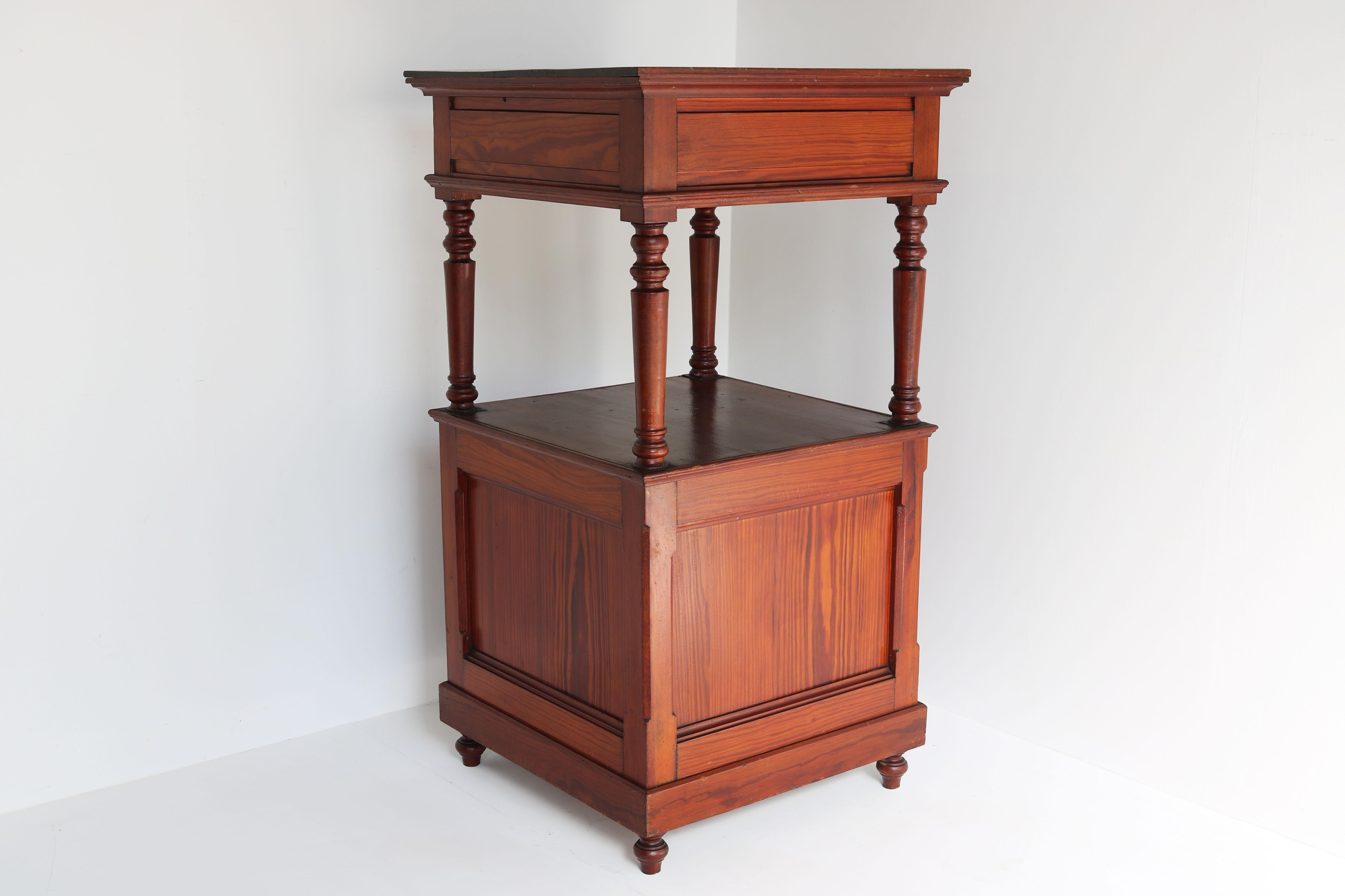 Antique French 19th Century Night Stand / Bedside Table Solid Pitchpine Carved For Sale 1