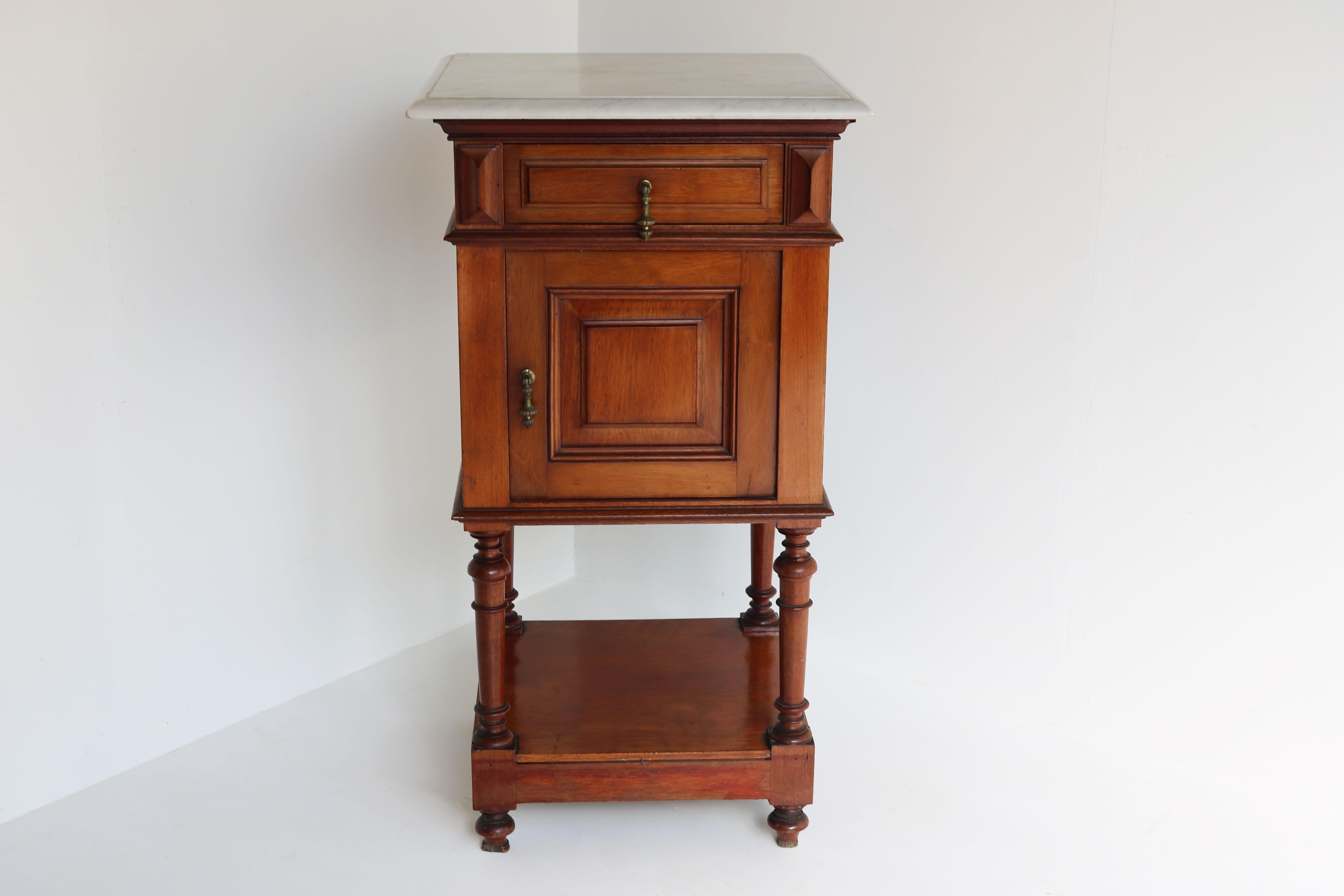 Antique French 19th Century Nightstand / Side Table with Marble Top Bedside 2