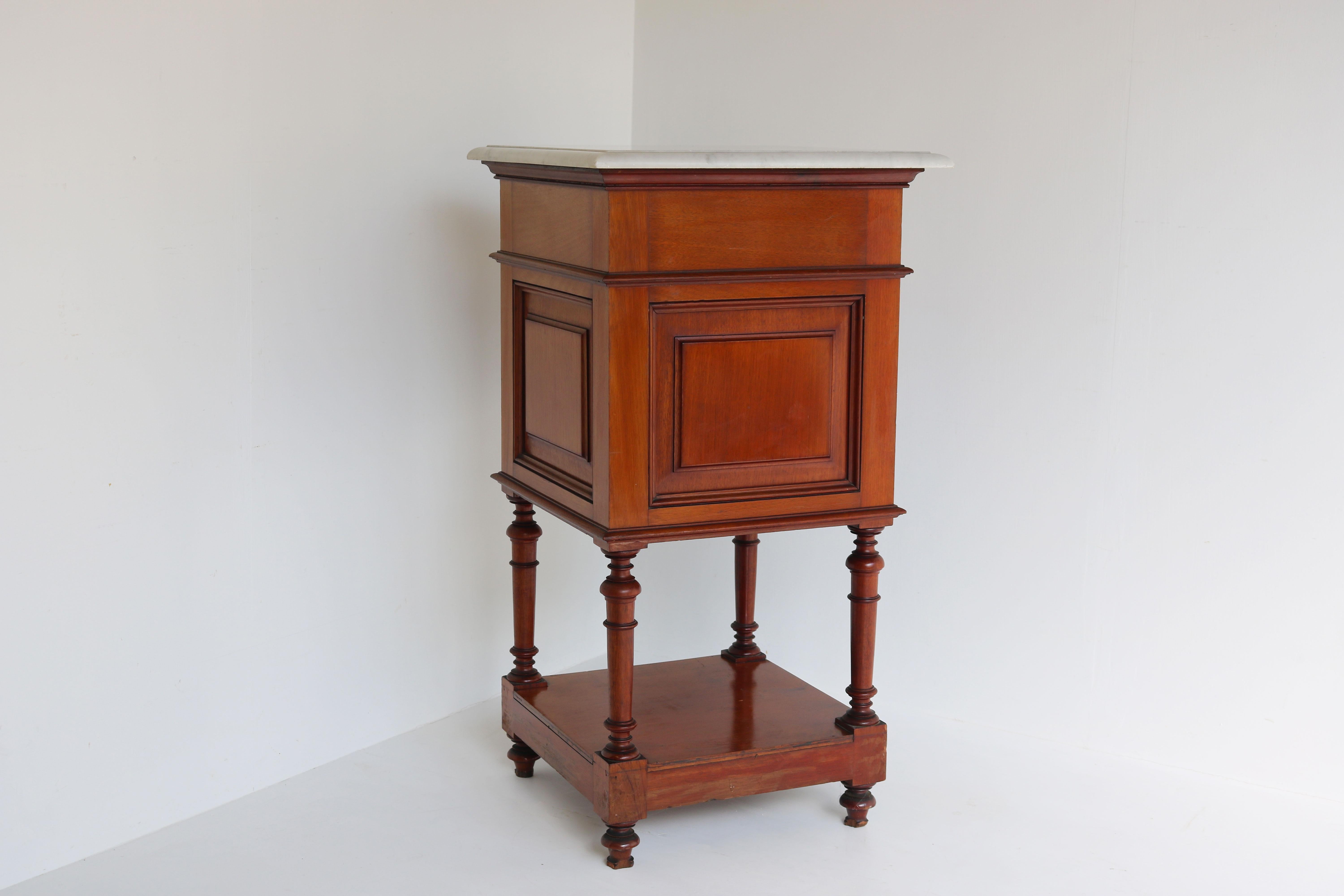 Carrara Marble Antique French 19th Century Nightstand / Side Table with Marble Top Bedside