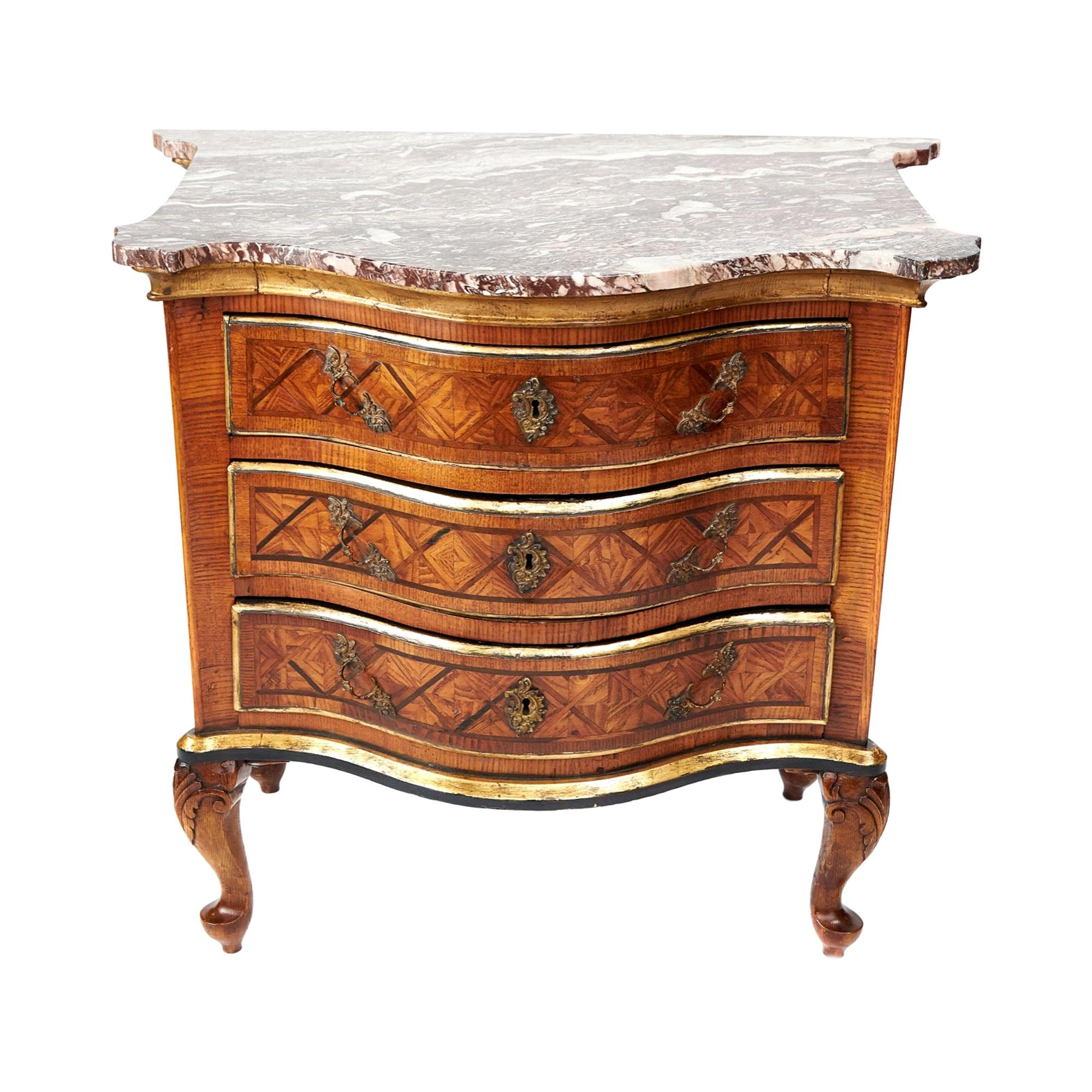 Antique French 19th Century Oak Inlaid Parquetry Commode Chest For Sale