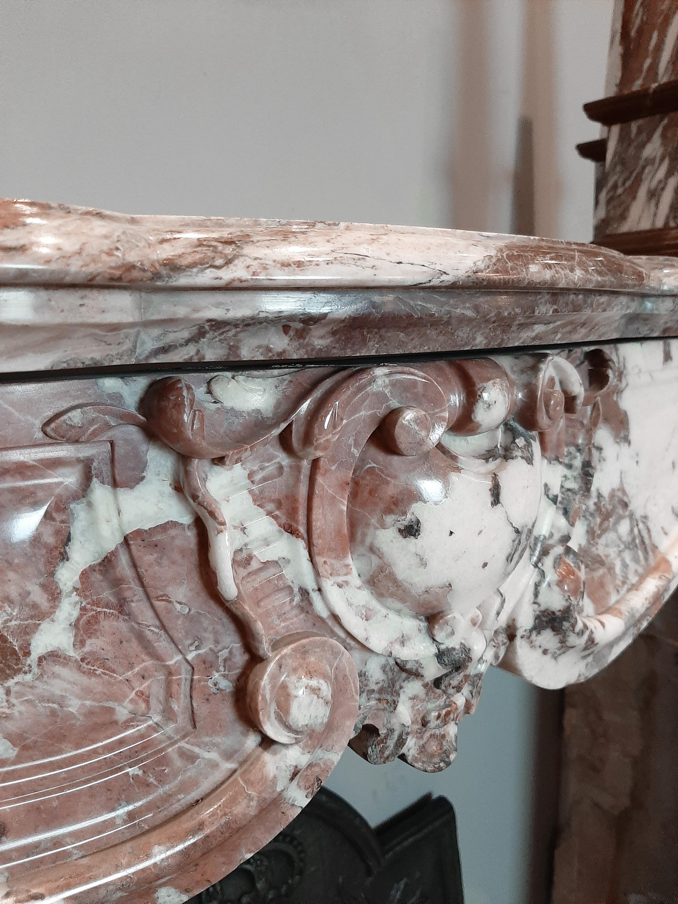 Antique French 19th Century Pink Marble Mantelpiece 1
