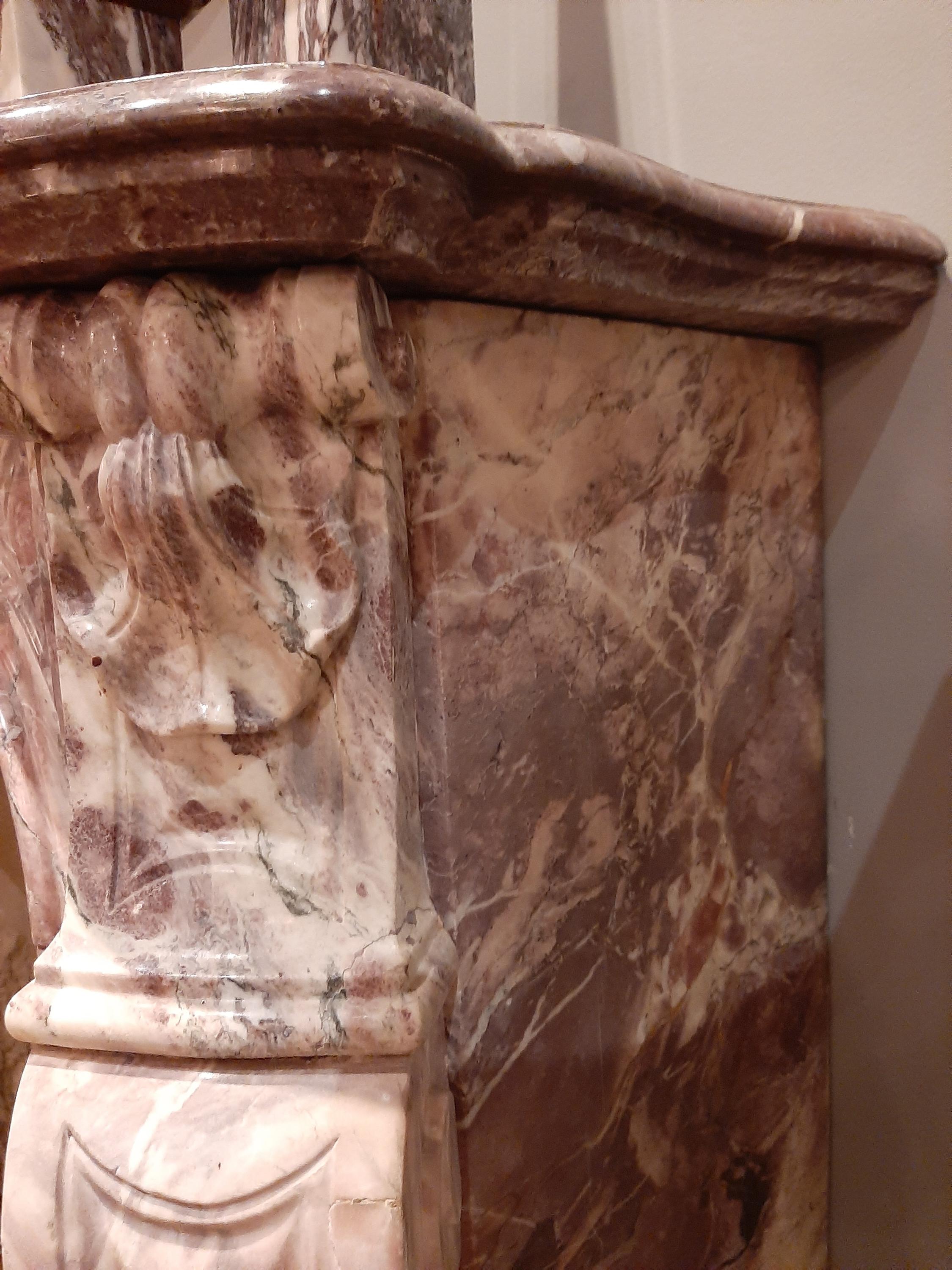 Antique French 19th Century Pink Marble Mantelpiece For Sale 8