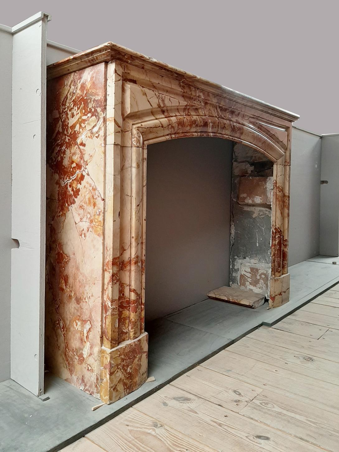 Antique French 19th Century Pink /Red / Beige Sarrancolin Marble Mantlepiece 1