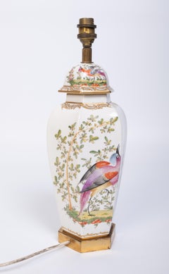 Antique French 19th Century Porcelain Hexagonal Table Lamp Exotic Birds