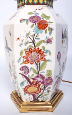 Antique French 19th Century Porcelain Hexagonal Table Lamp