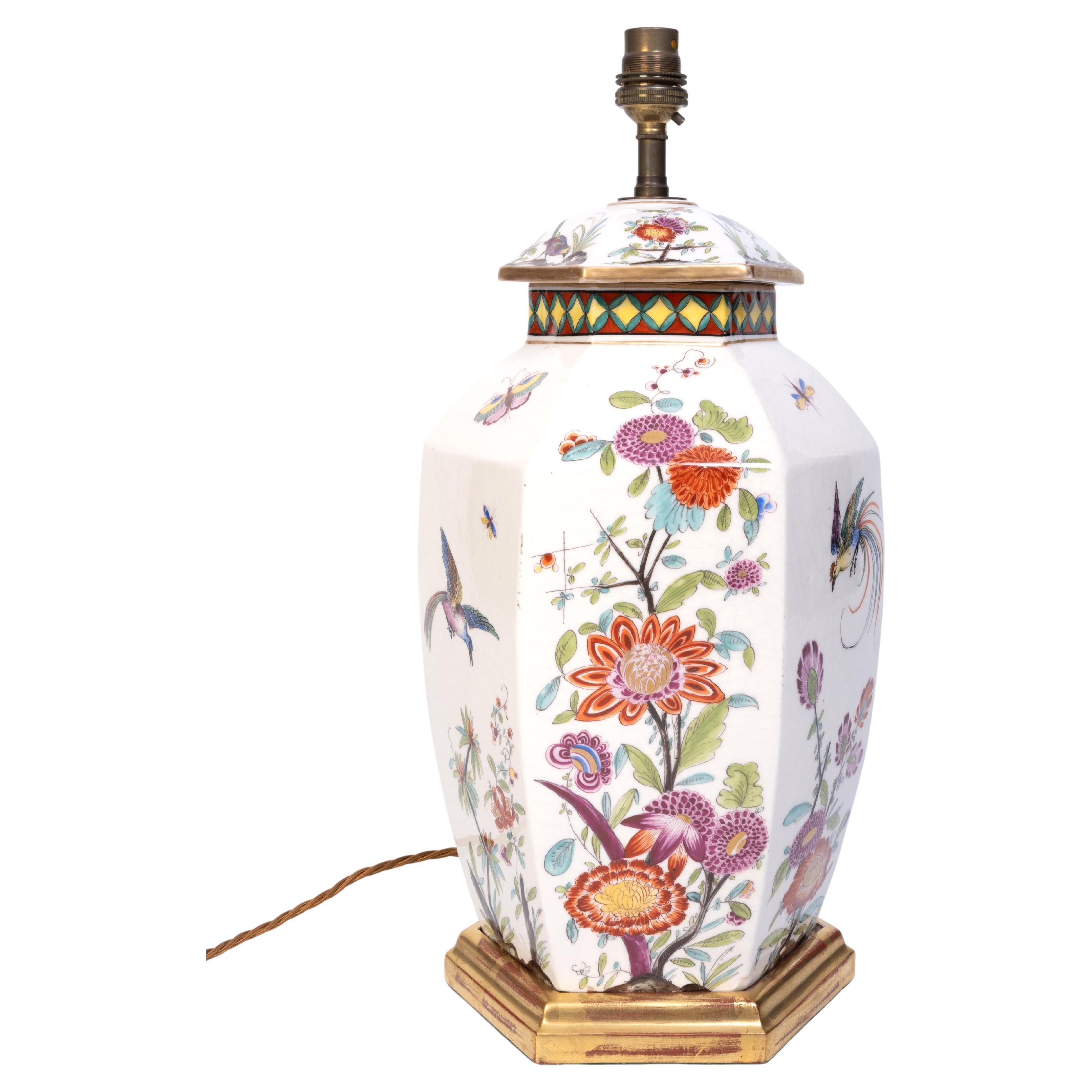 Antique French 19th Century Porcelain Hexagonal Table Lamp