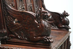 Antique French 19th Century Renaissance Hall Bench Carved Oak Trunk Chest Breton