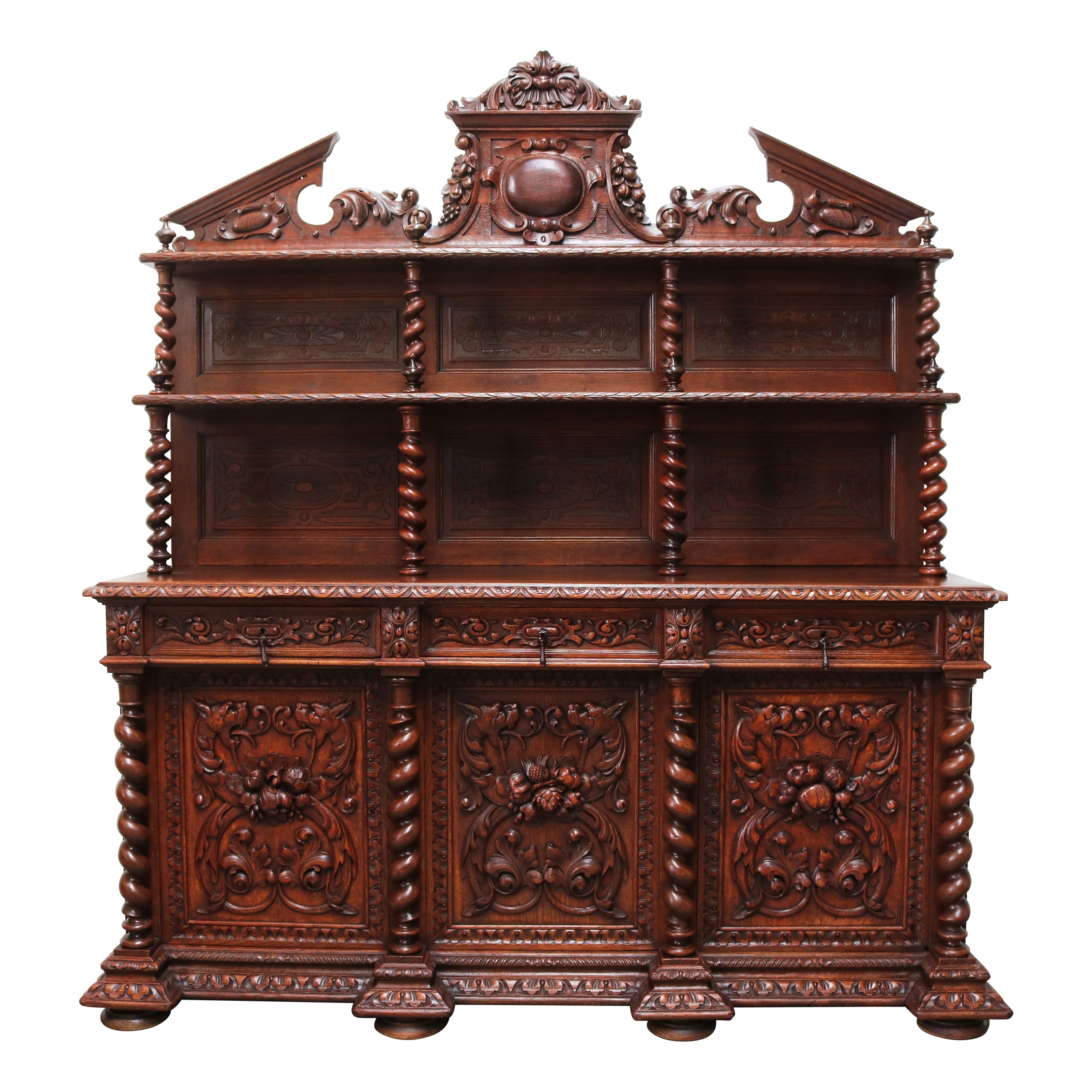 Antikes französisches Renaissance-Revival-Sideboard aus Eichenholz, Barley Twist, 19. Jahrhundert