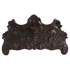 Antique French 19th Century Renaissance Revival Coat Rack Carved Oak Dragon Lion