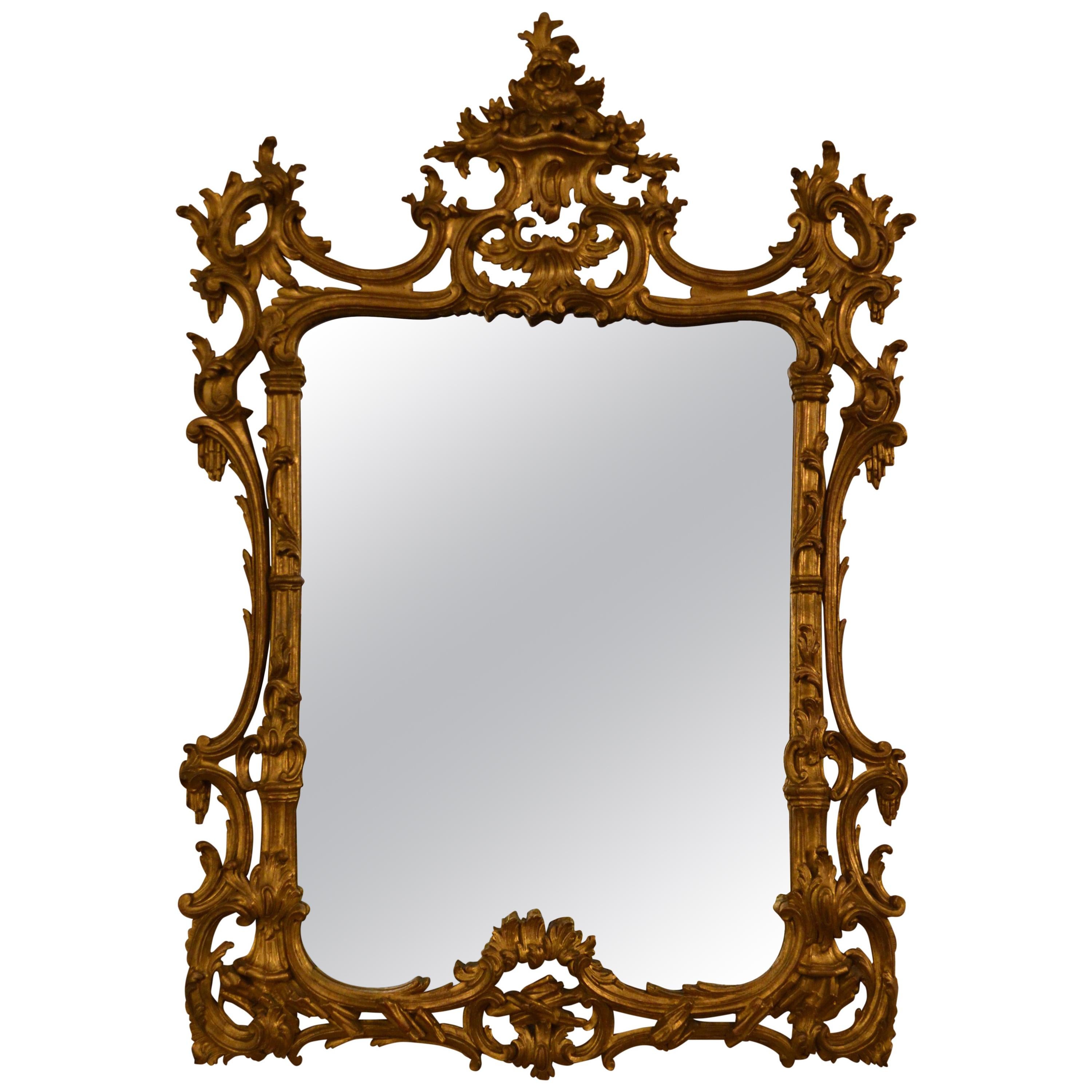 Antique miroir rocococo français du 19ème siècle à feuilles d'or