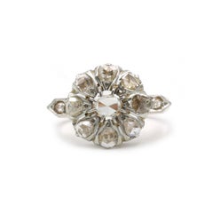 Antique French 19th Century Rose-Cut Diamond Flower Cluster Ring
