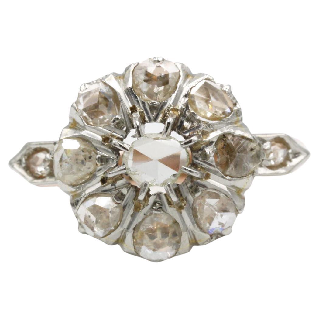 Antique French 19th Century Rose-Cut Diamond Flower Cluster Ring
