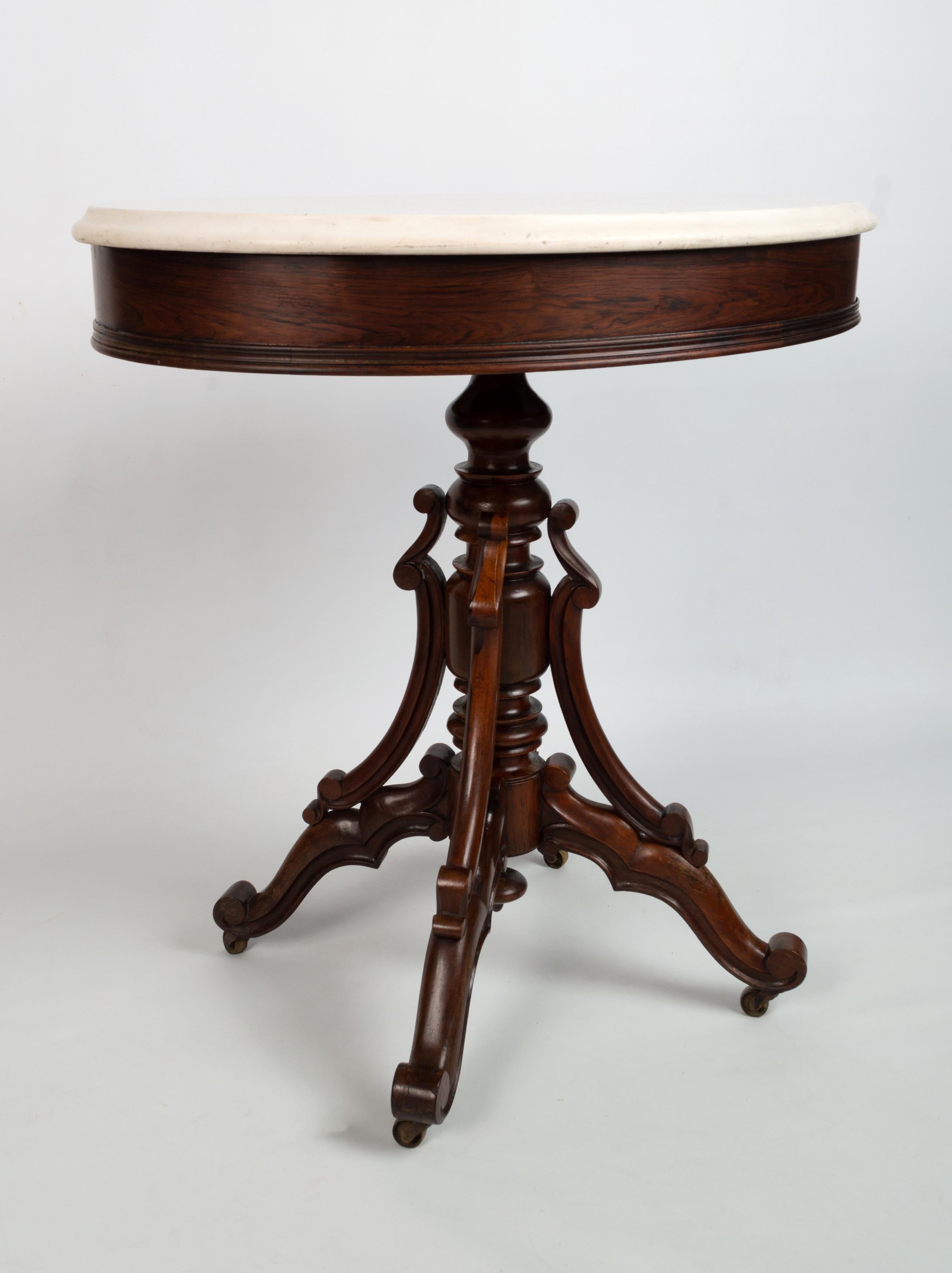 Antique French 19th Century Rosewood and Marble Oval Occasional Table C1850 For Sale 7
