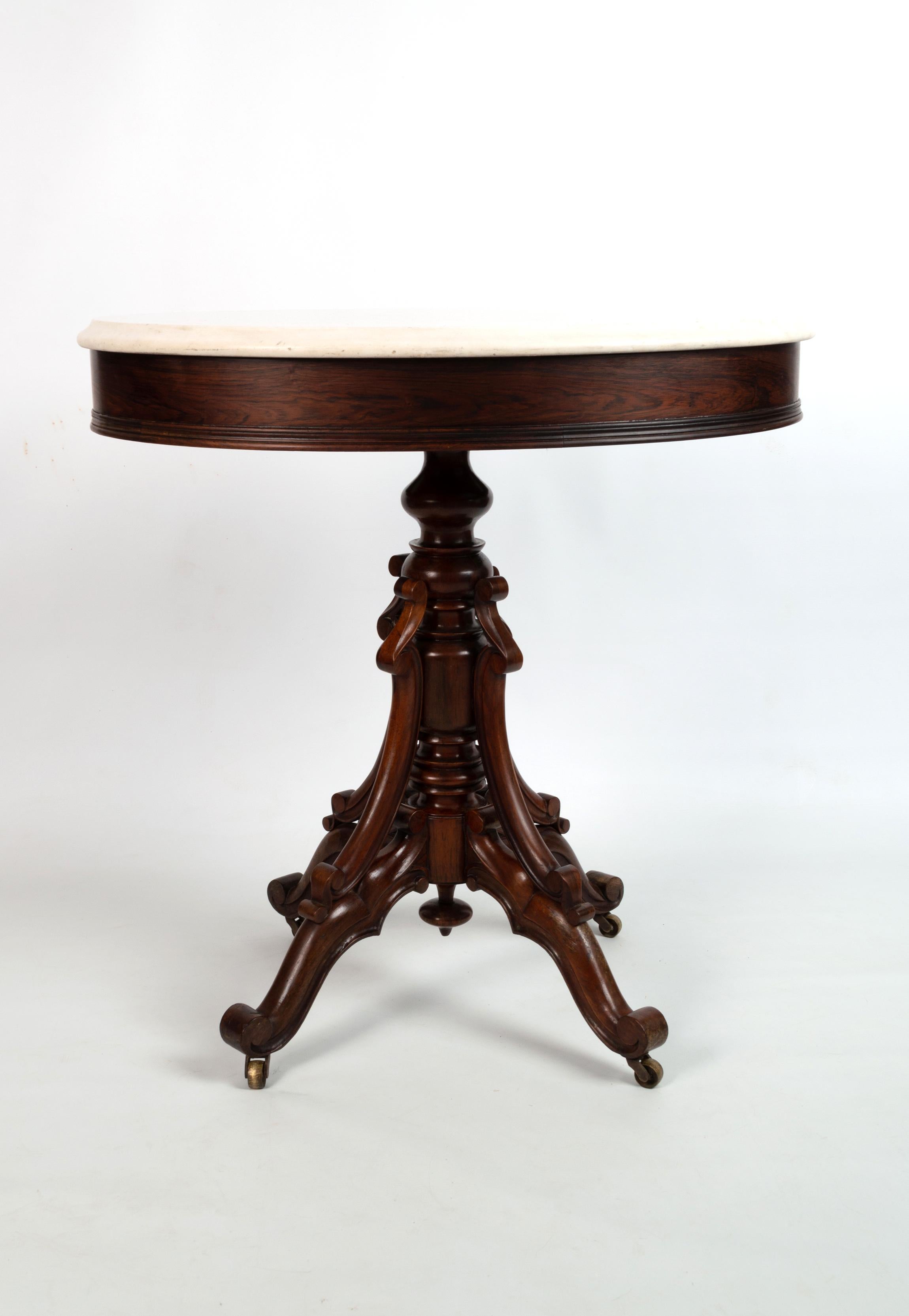 Antique French 19th Century Rosewood and Marble Oval Occasional Table C1850 For Sale 8