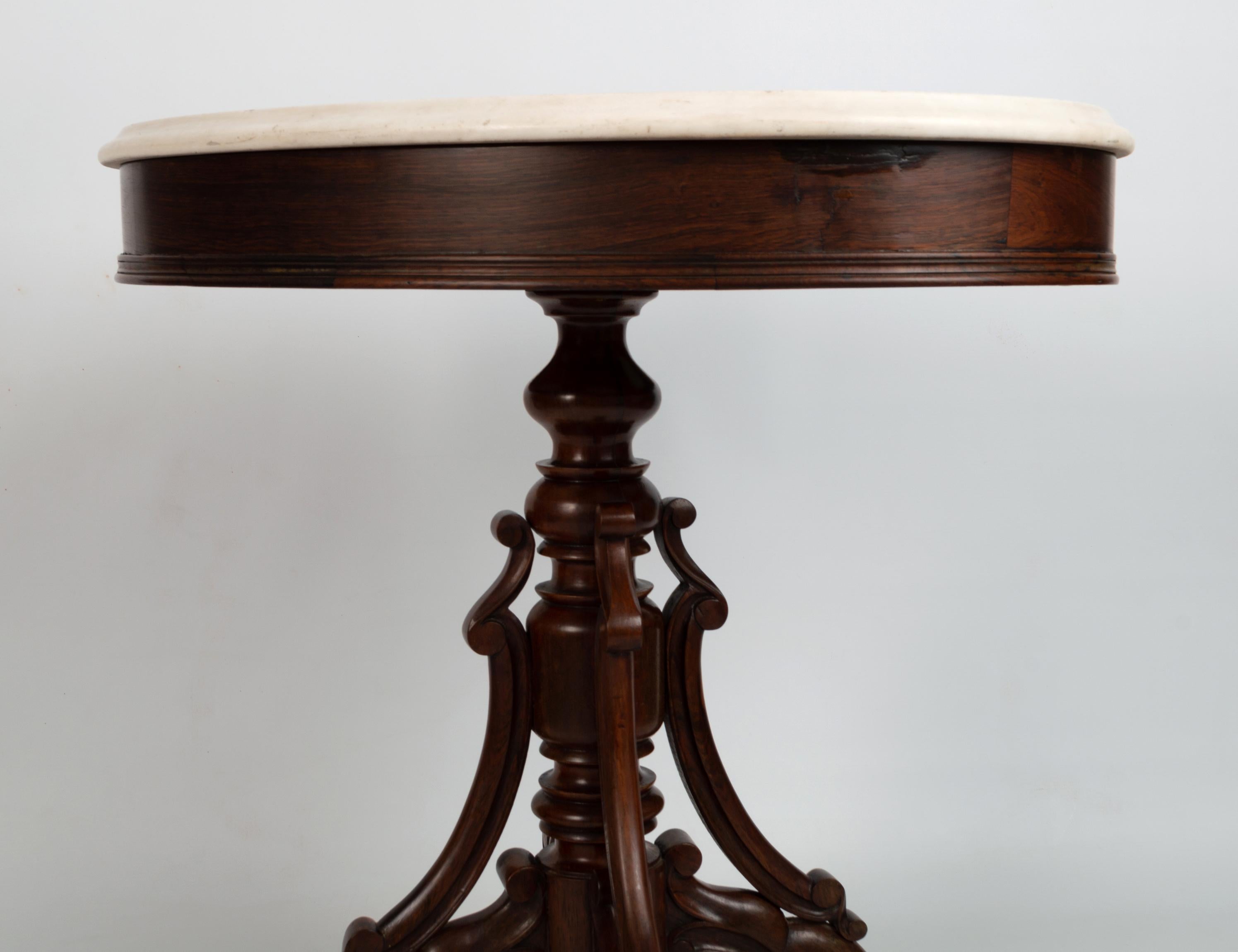 Antique French 19th Century Rosewood and Marble Oval Occasional Table C1850 For Sale 2
