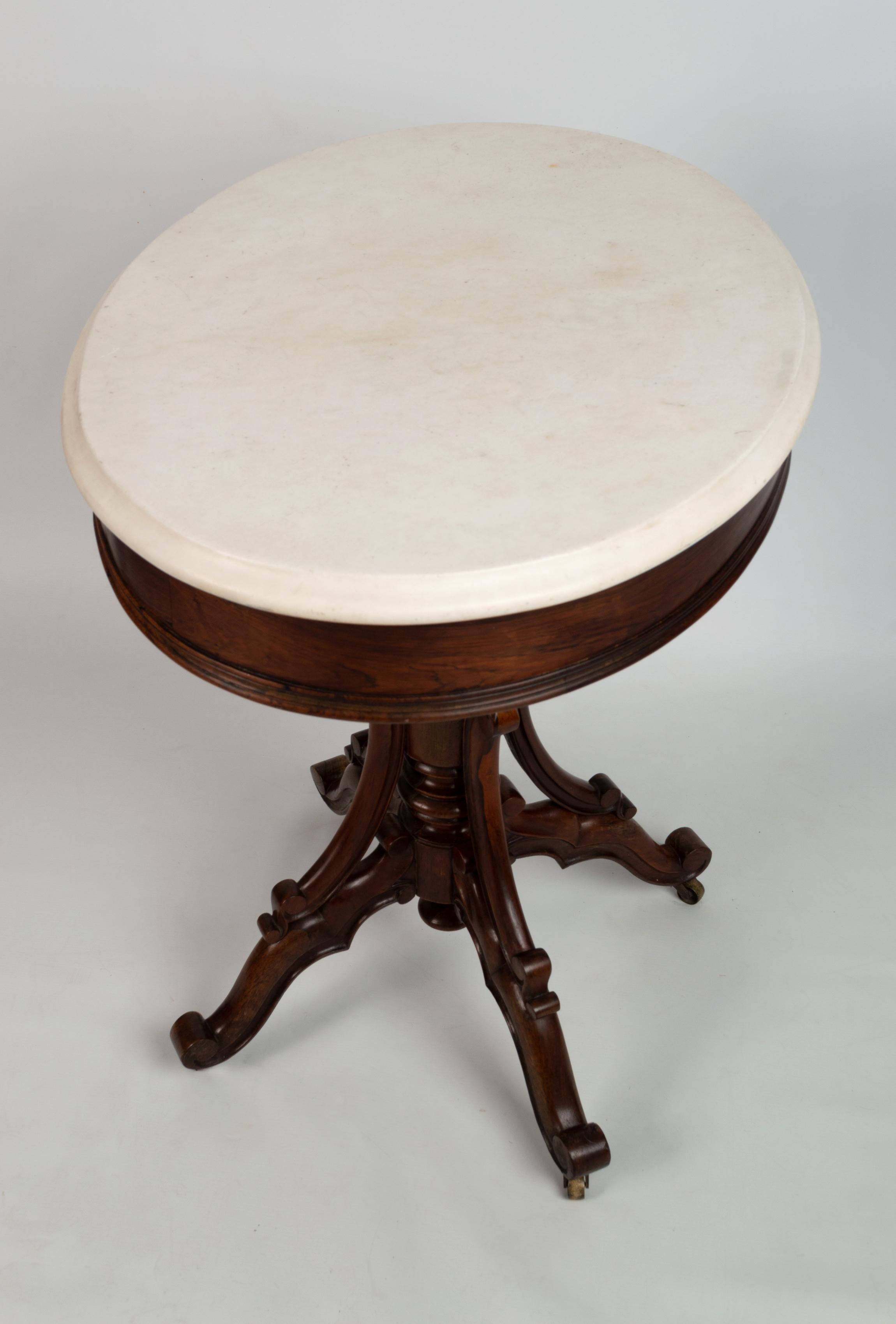 Antique French 19th Century Rosewood and Marble Oval Occasional Table C1850 For Sale 3