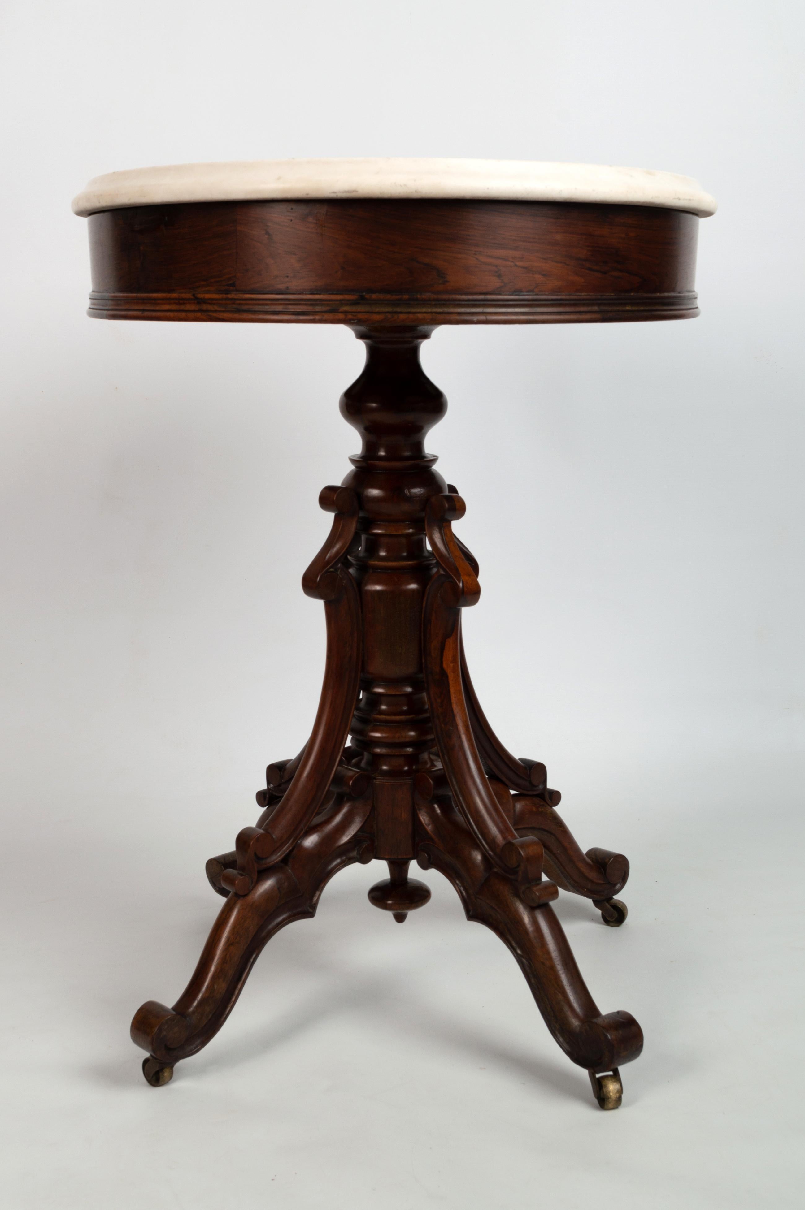 Antique French 19th Century Rosewood and Marble Oval Occasional Table C1850 For Sale 4