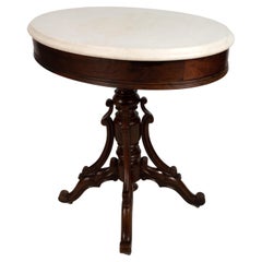 Ancienne table d'appoint ovale française du 19ème siècle en bois de rose et marbre, vers 1850