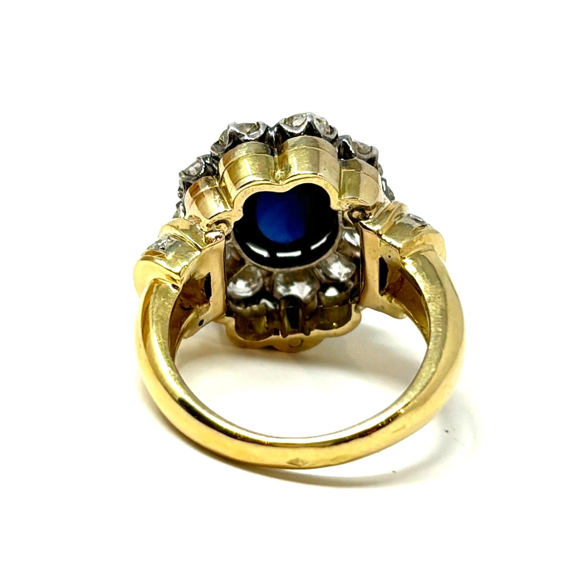 Women's or Men's Antique French 19th Century Sapphire and Diamond Ring, Circa 1880-90