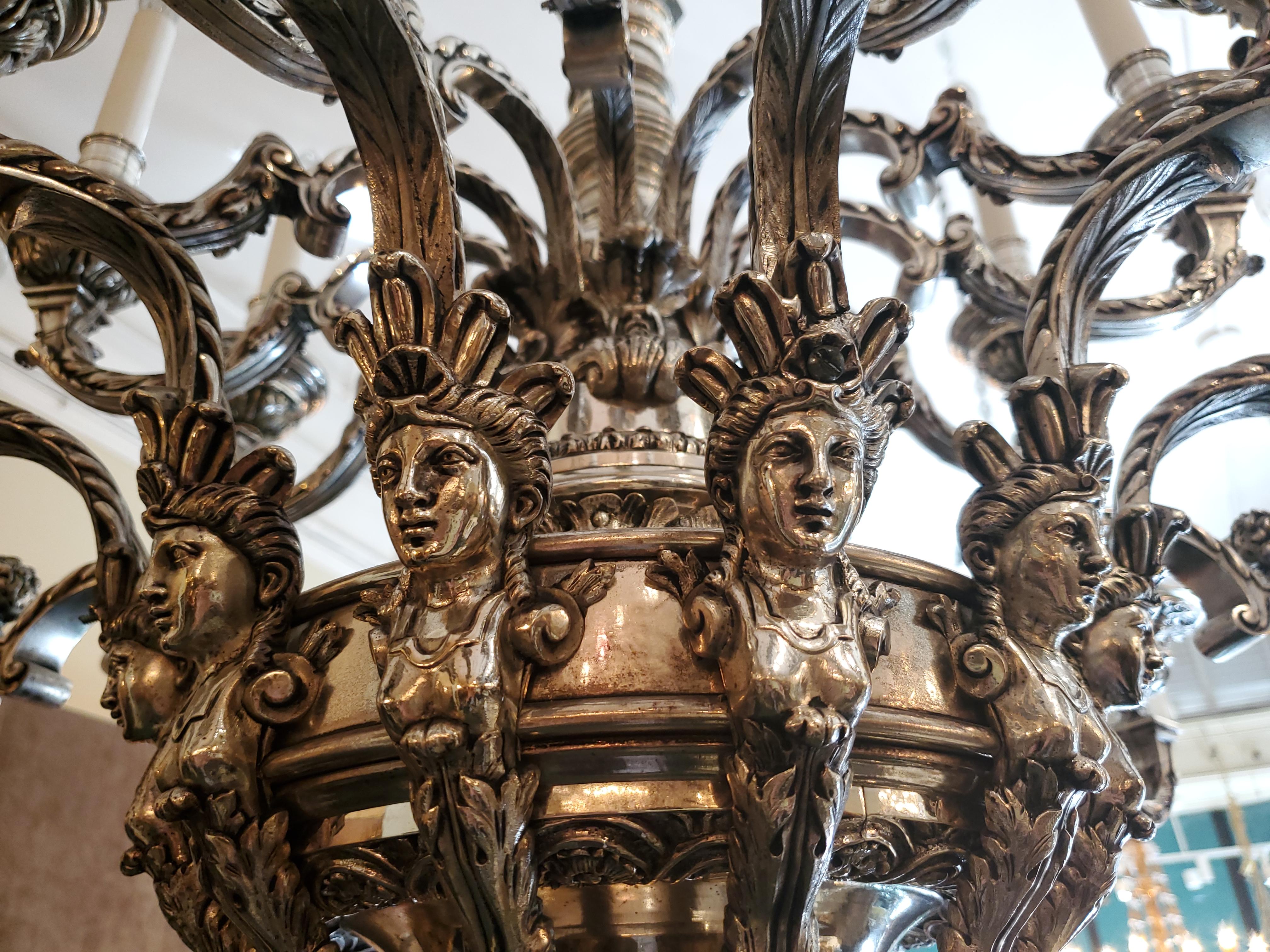 Antique French 19th Century Silvered Bronze Chandelier For Sale 1