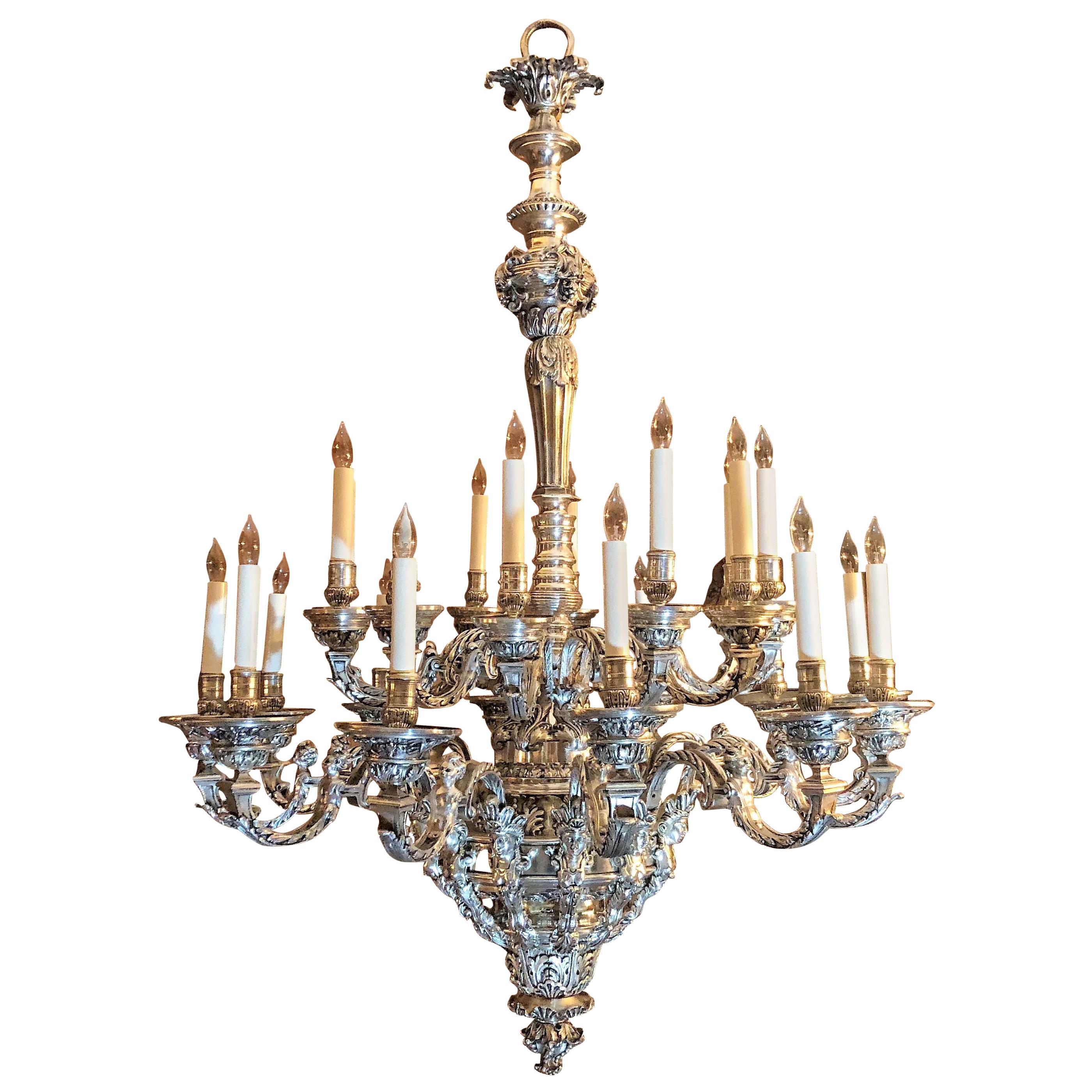 Antique French 19th Century Silvered Bronze Chandelier For Sale